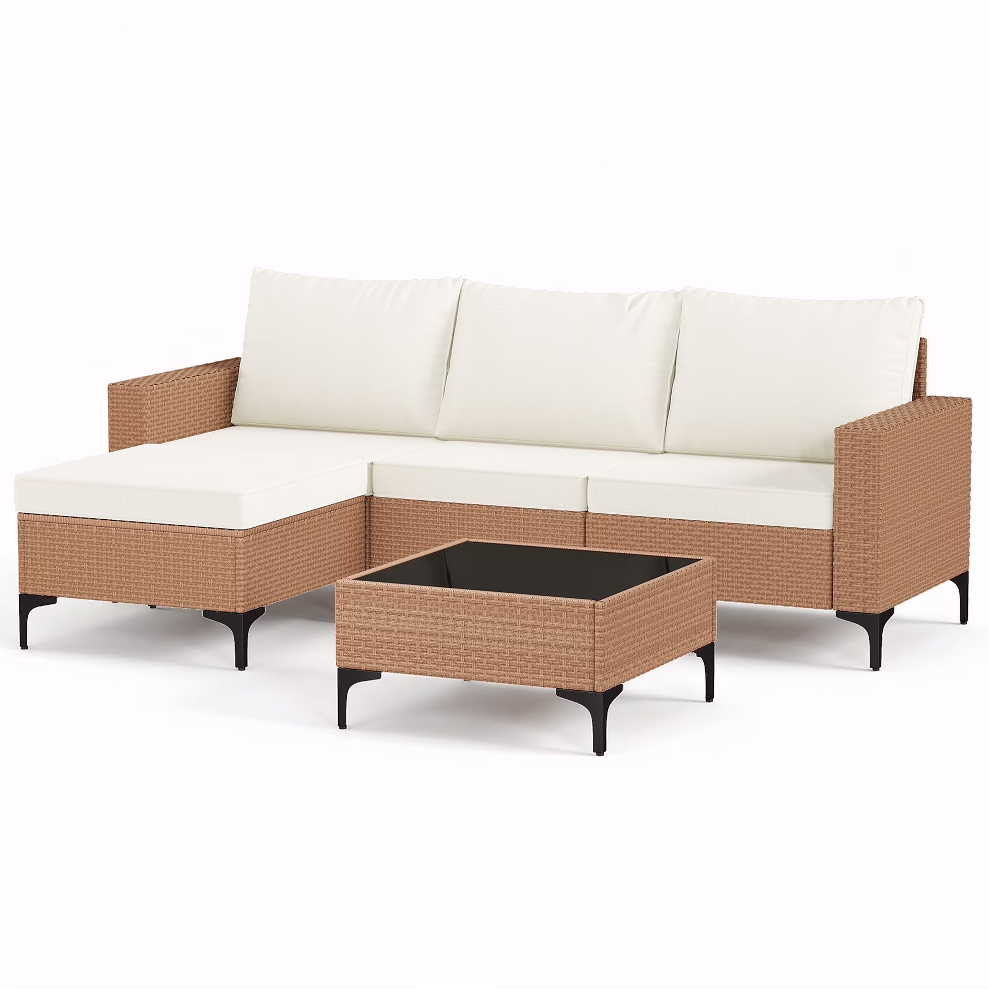 LAZZO 5-Piece Patio Conversation Set, Boho Outdoor Wicker Furniture with Cushions and Glass Coffee Table (Beige, 5-Piece) DpjH9 - Image 8