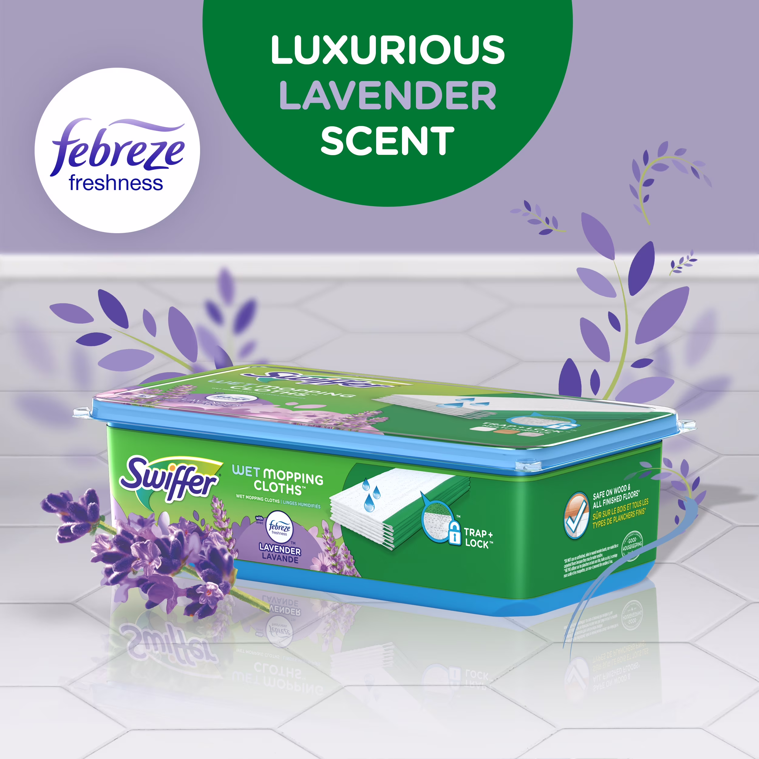 Swiffer Sweeper Wet Mopping Cloths, Lavender Scent (Lavender, 24 Count) Lqs6w