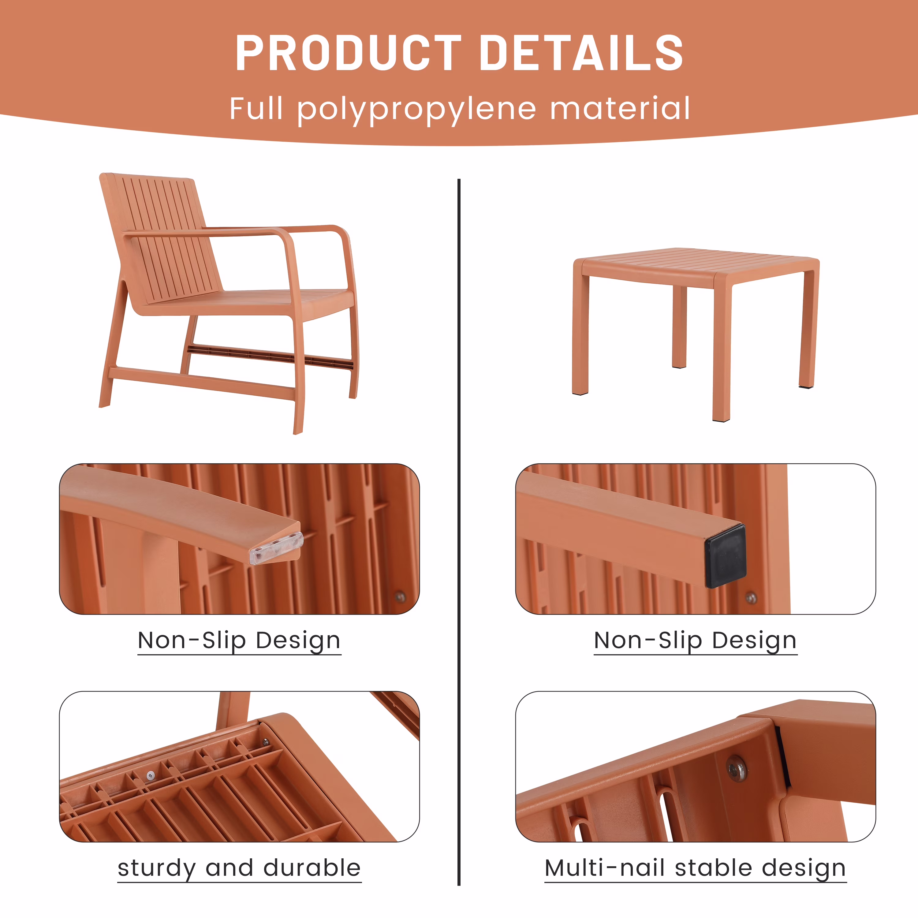 Sunny Caylin 2-Piece Patio Conversation Set, Weatherproof Indoor Outdoor Furniture with Chair and Coffee Table (Apricot Brown) eHeMX - Image 9