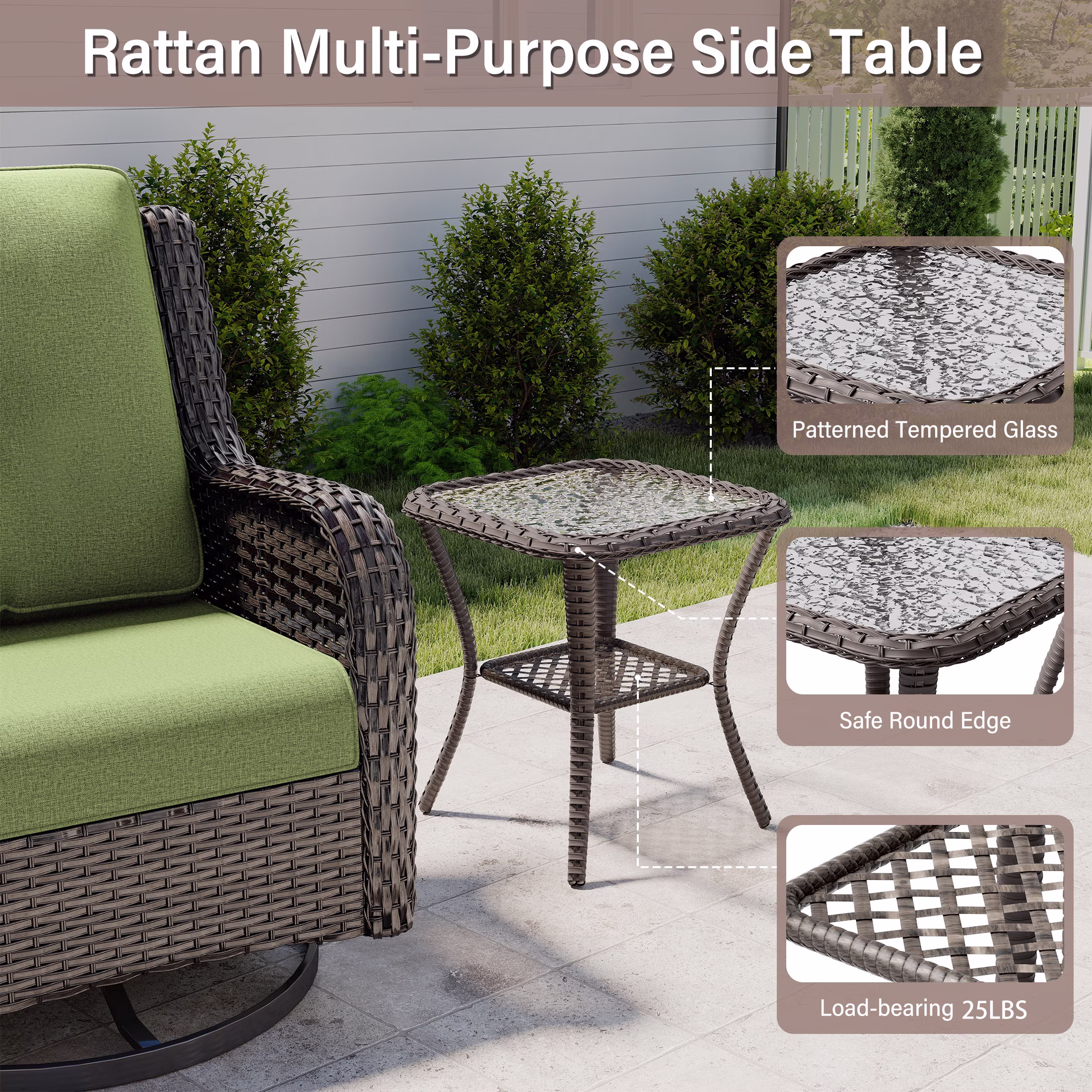 MeetLeisure 5-Piece Wicker Patio Furniture Set, Swivel Rocker Chairs with Ottomans and Side Table (Green) Zv77f