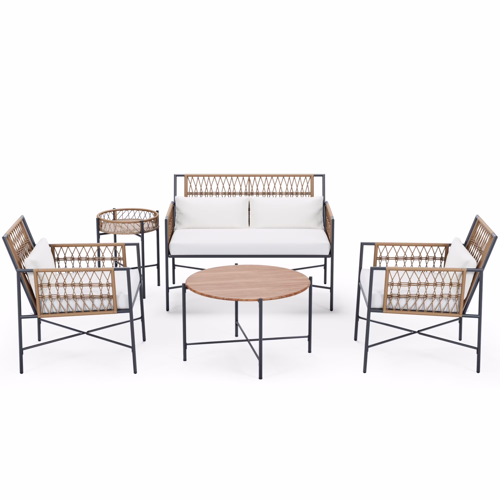KamerOut 5-Piece Outdoor Wicker Patio Furniture Set with Cushions (Beige, 5-Piece Set) GpkGZ - Image 11