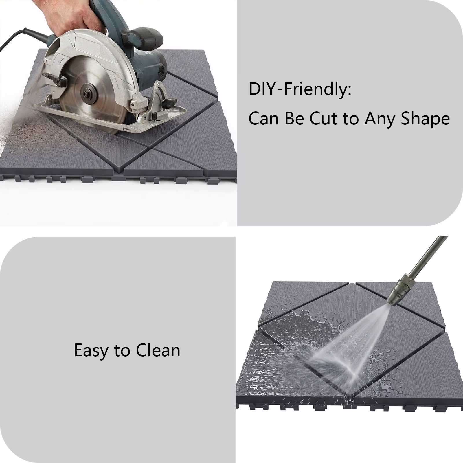 Axgetr Interlocking Deck Tiles, Heavy-Duty Waterproof Flooring for Patio and Garage (Grey, 12 in x 12 in) qgr3v