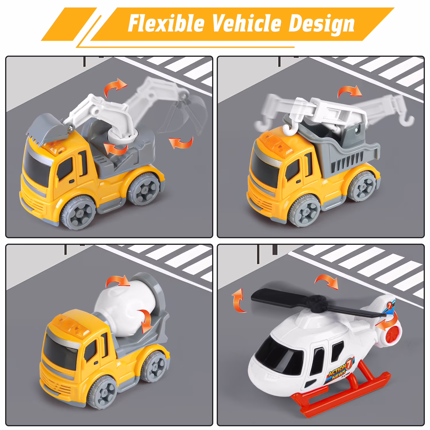 Beefunni Construction Vehicle Toy Set, 5-in-1 Transport Truck Carrier with Lights and Sounds (Yellow, 1 Set) Mnccm - Image 3