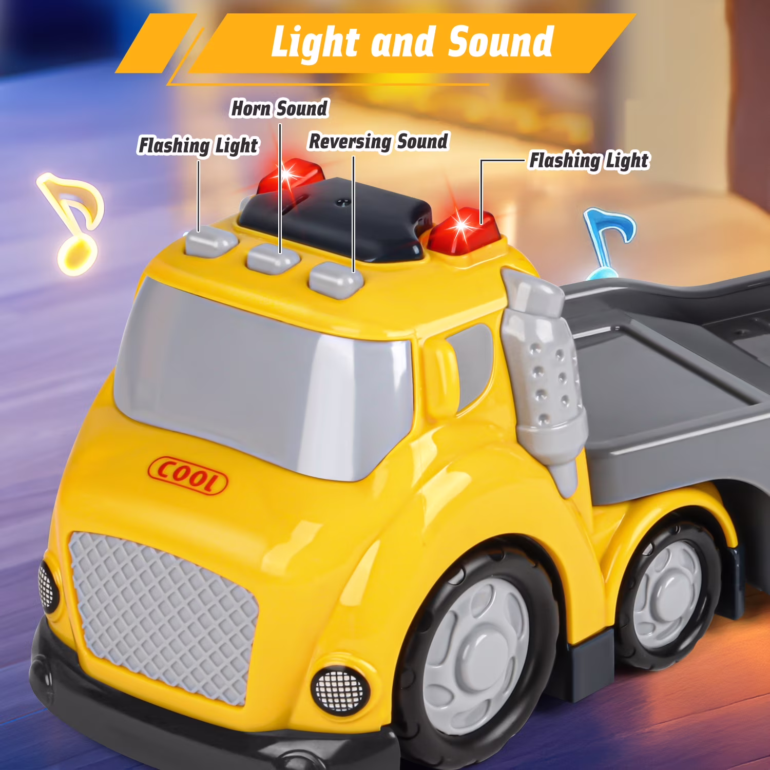 Beefunni Construction Vehicle Toy Set, 5-in-1 Transport Truck Carrier with Lights and Sounds (Yellow, 1 Set) Mnccm - Image 5