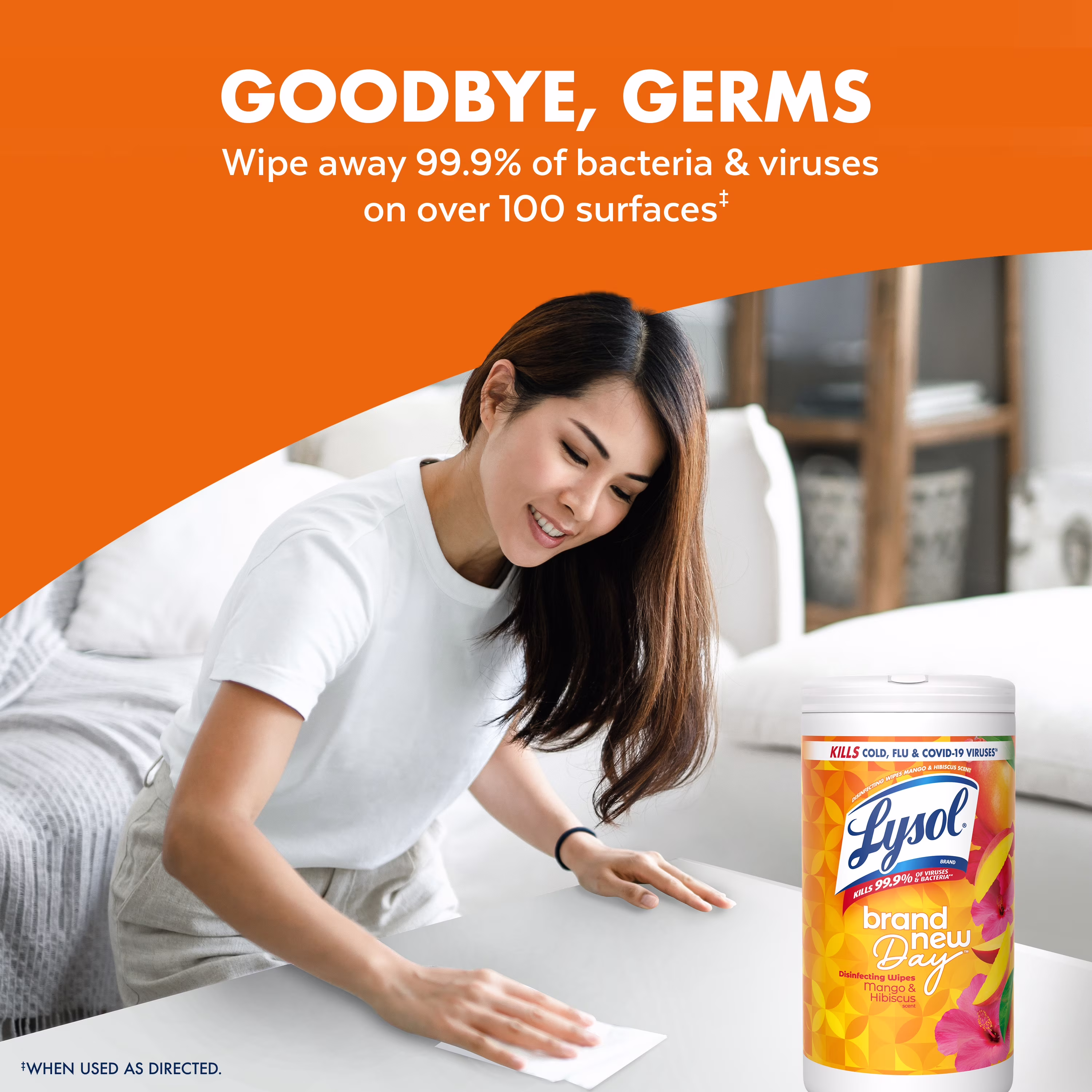 Lysol Disinfecting Wipes, Multi-Surface Antibacterial Cleaning Wipes, Mango & Hibiscus Scent (White, 80 Count) Ns1fM