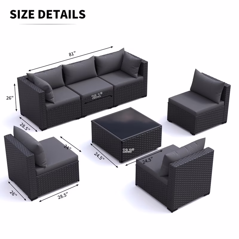 ELPOSUN 7-Piece Outdoor Patio Furniture Set, Sectional Rattan Sofa with Cushions (Dark Grey, 7-Piece) 12ACT - Image 5