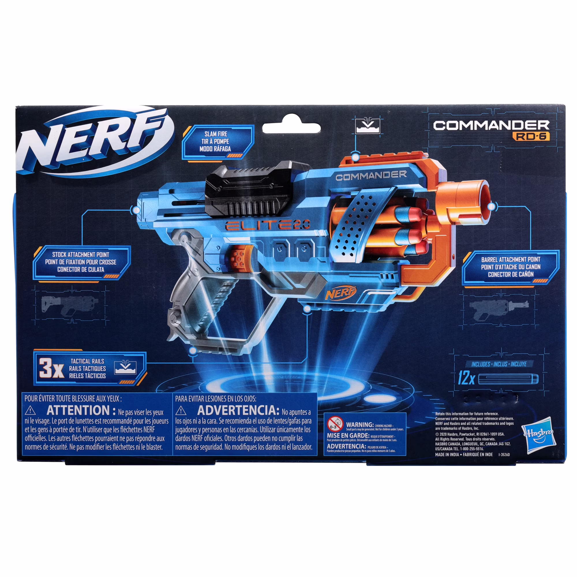Nerf Elite 2.0 Commander RD-6 Dart Blaster with 6-Dart Rotating Drum and 12 Official Darts (Blue) ZTZMd