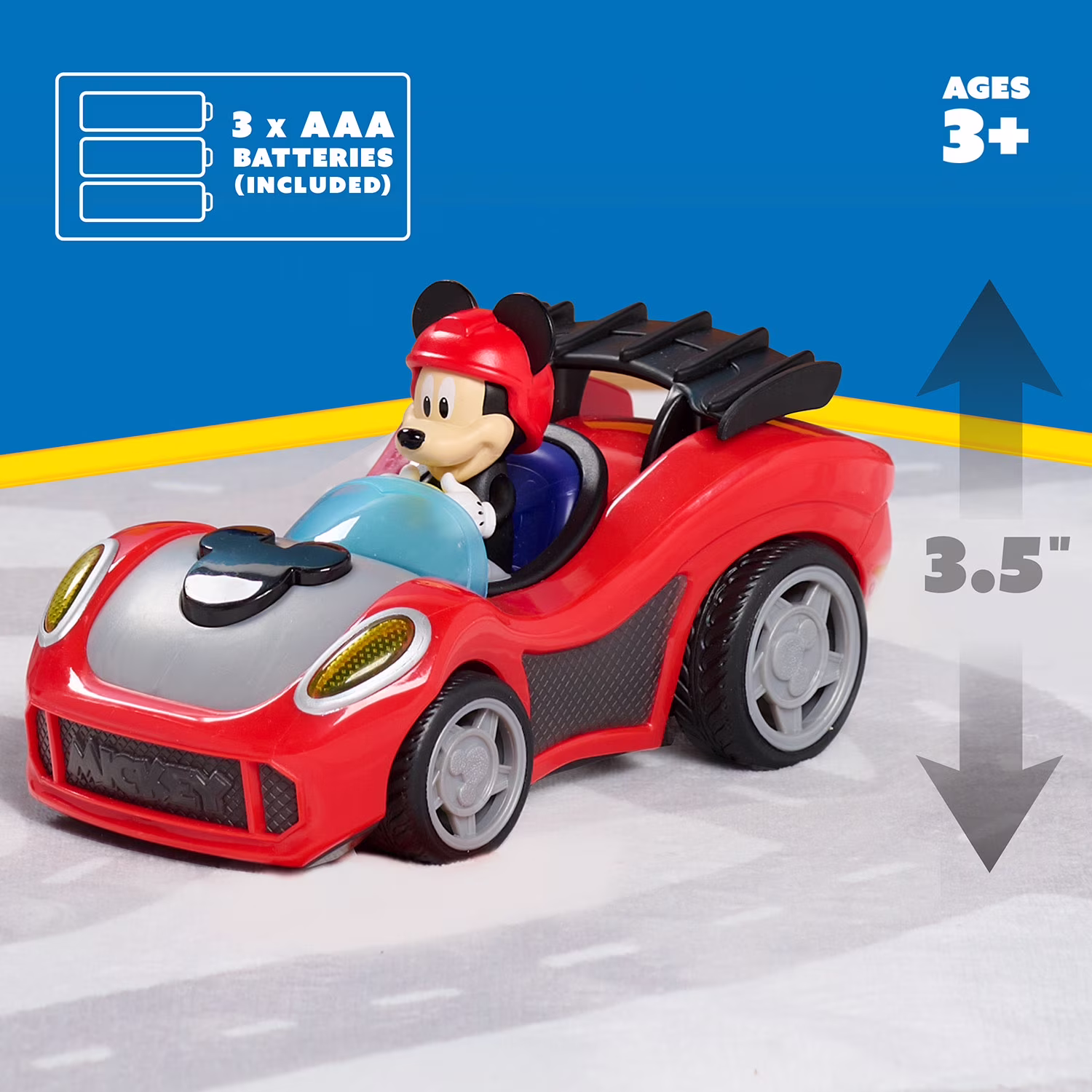 Mickey Mouse Rev 'n Glow Racer Toy Vehicle with Lights and Sounds (Red, 6.75 in) PsFrQ
