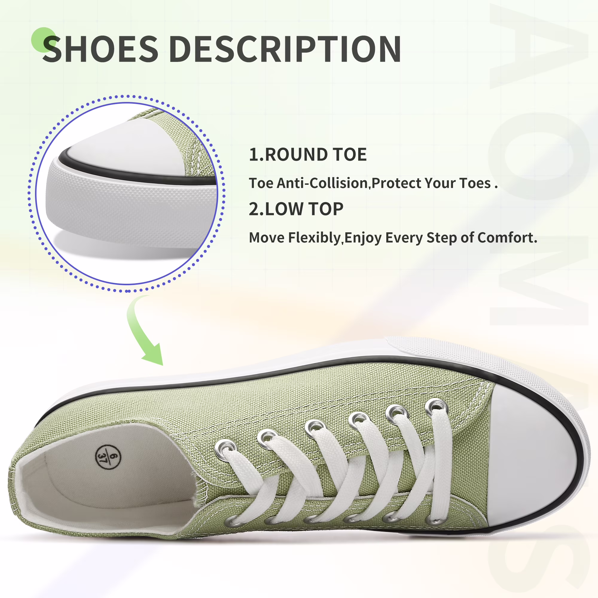 Aomais Womens Canvas Fashion Sneakers Classic Low Top Casual Walking Shoes (Grass Green, US 10) uCuyl - Image 2