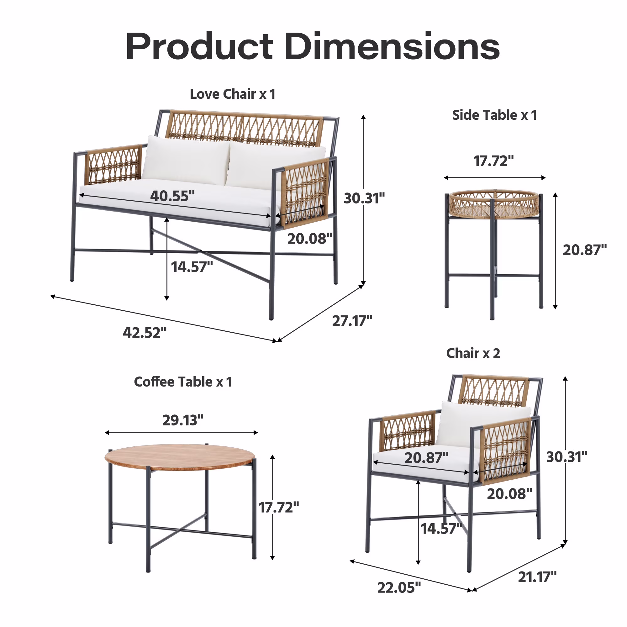 KamerOut 5-Piece Outdoor Wicker Patio Furniture Set with Cushions (Beige, 5-Piece Set) GpkGZ - Image 9