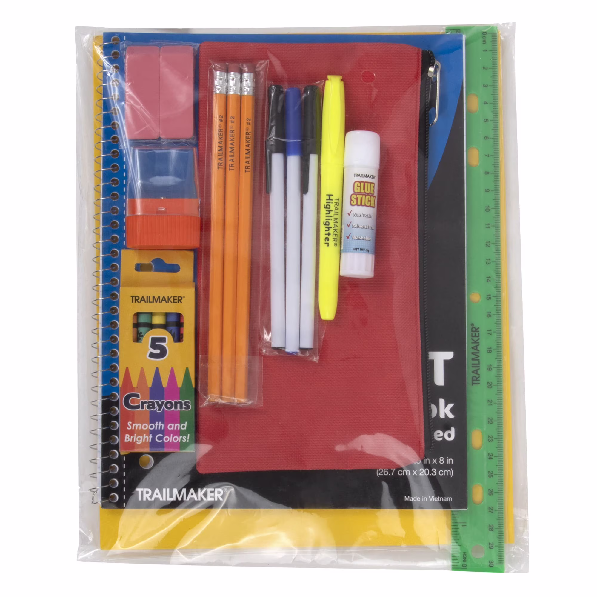 Trailmaker 20-Piece School and Office Stationery Supply Kit (Assorted Colors, 1 Set) 9plHP