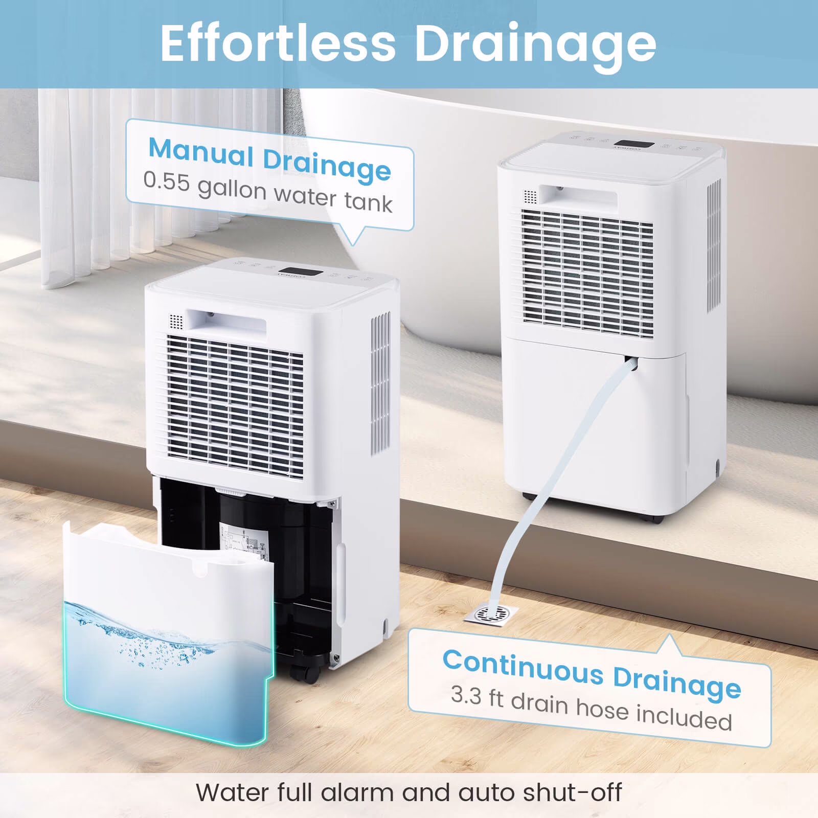 Costway Portable Dehumidifier for Home and Basement, Quiet Operation with 2000 Sq. Ft. Coverage (White, 9 Pints DOE) uCkhU - Image 10
