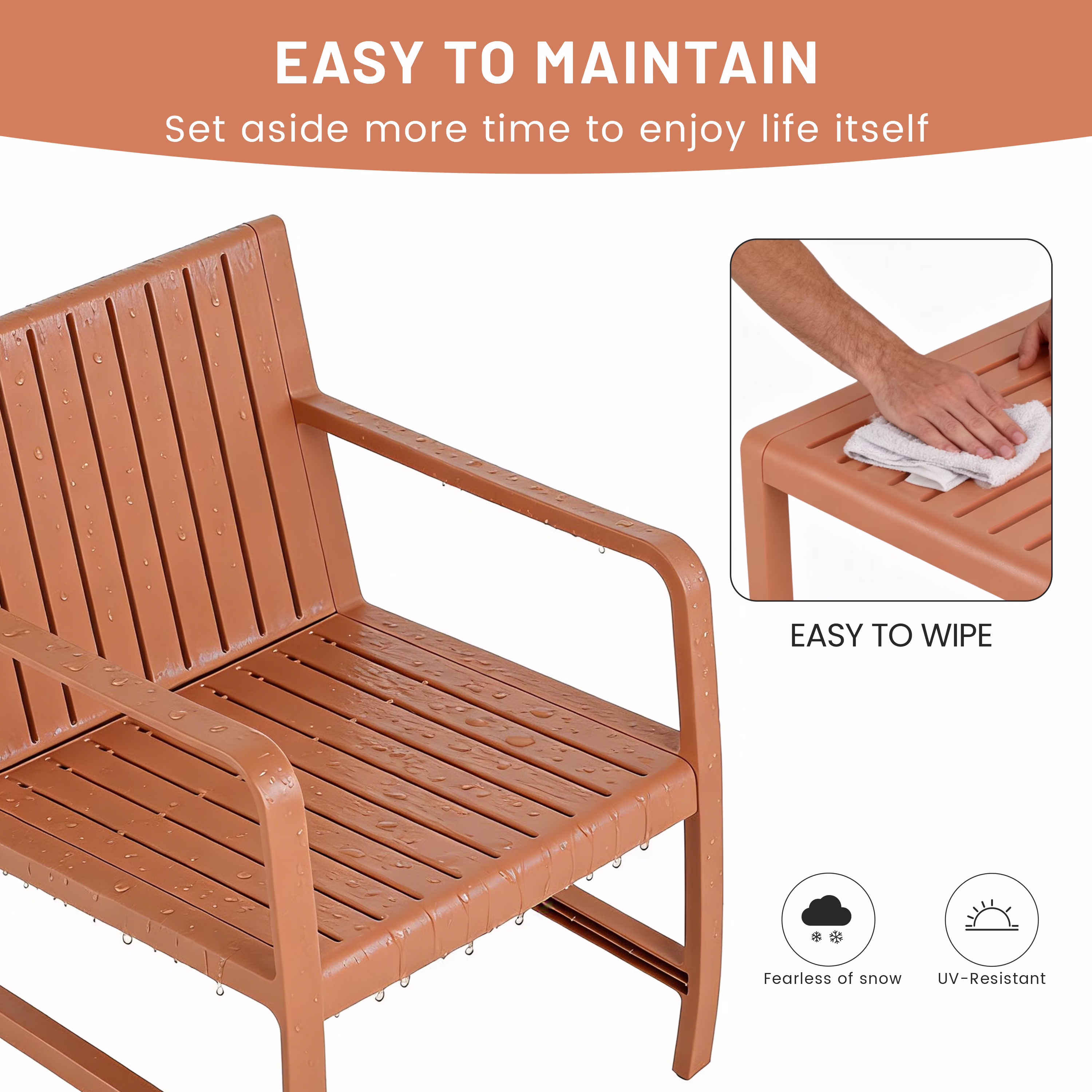 Sunny Caylin 2-Piece Patio Conversation Set, Weatherproof Indoor Outdoor Furniture with Chair and Coffee Table (Apricot Brown) eHeMX