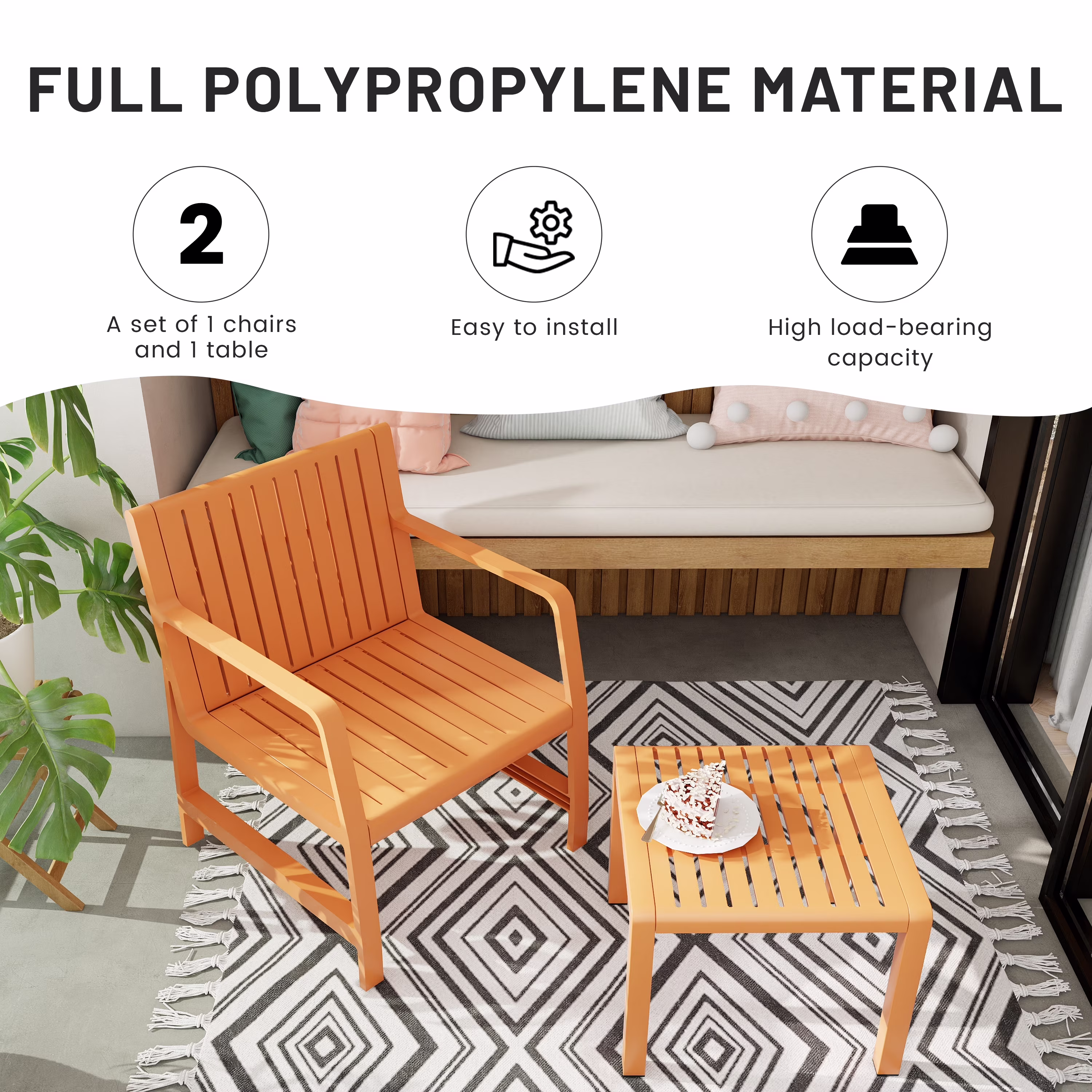 Sunny Caylin 2-Piece Patio Conversation Set, Weatherproof Indoor Outdoor Furniture with Chair and Coffee Table (Apricot Brown) eHeMX - Image 2