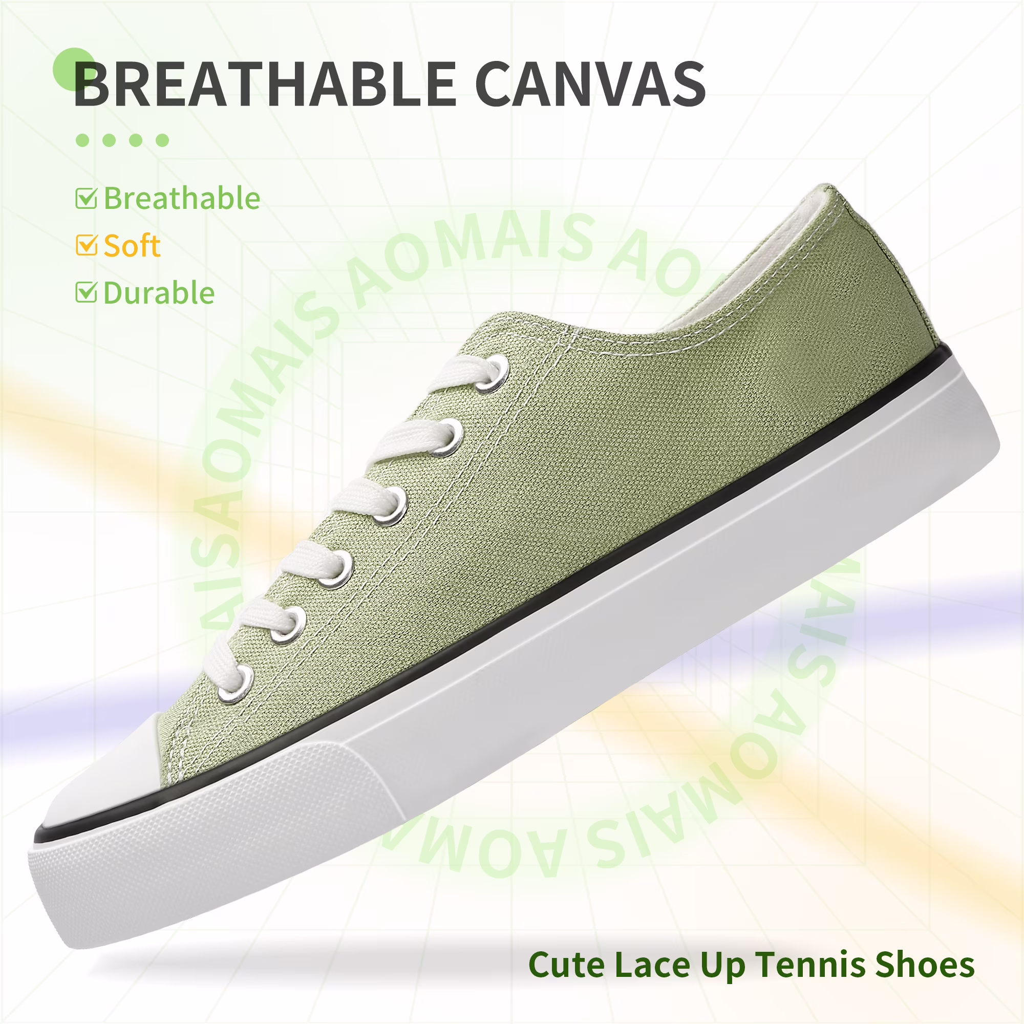 Aomais Womens Canvas Fashion Sneakers Classic Low Top Casual Walking Shoes (Grass Green, US 10) uCuyl