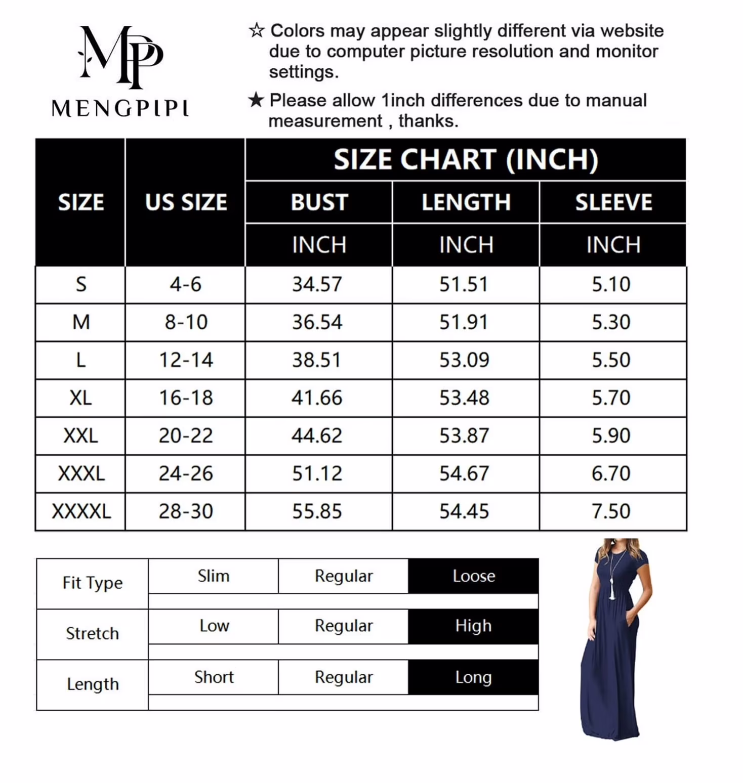 Mengpipi Women's Short Sleeve Maxi Dress Casual Loose Fit with Pockets (Navy Blue, M) g2d0b