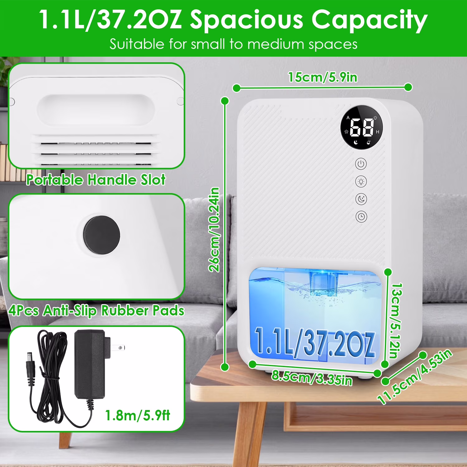 iMounTEK Portable Dehumidifier for Home, Quiet Small Room Moisture Remover with Auto Shut-Off and 7-Color LED (White, 37 fl oz) XOGfj - Image 11