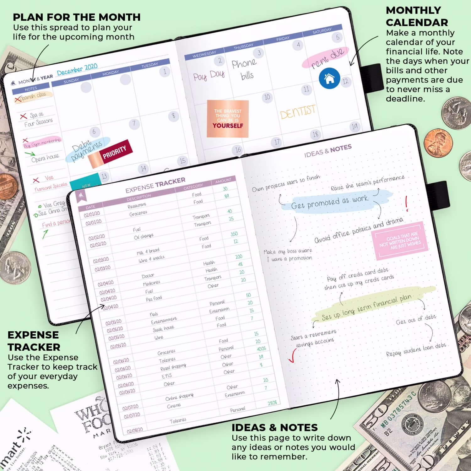 Clever Fox Bi-Weekly Budget Planner, Financial Organizer with Expense Tracker and Monthly Calendars (Black, 5.8 in x 8.3 in) 7mpap