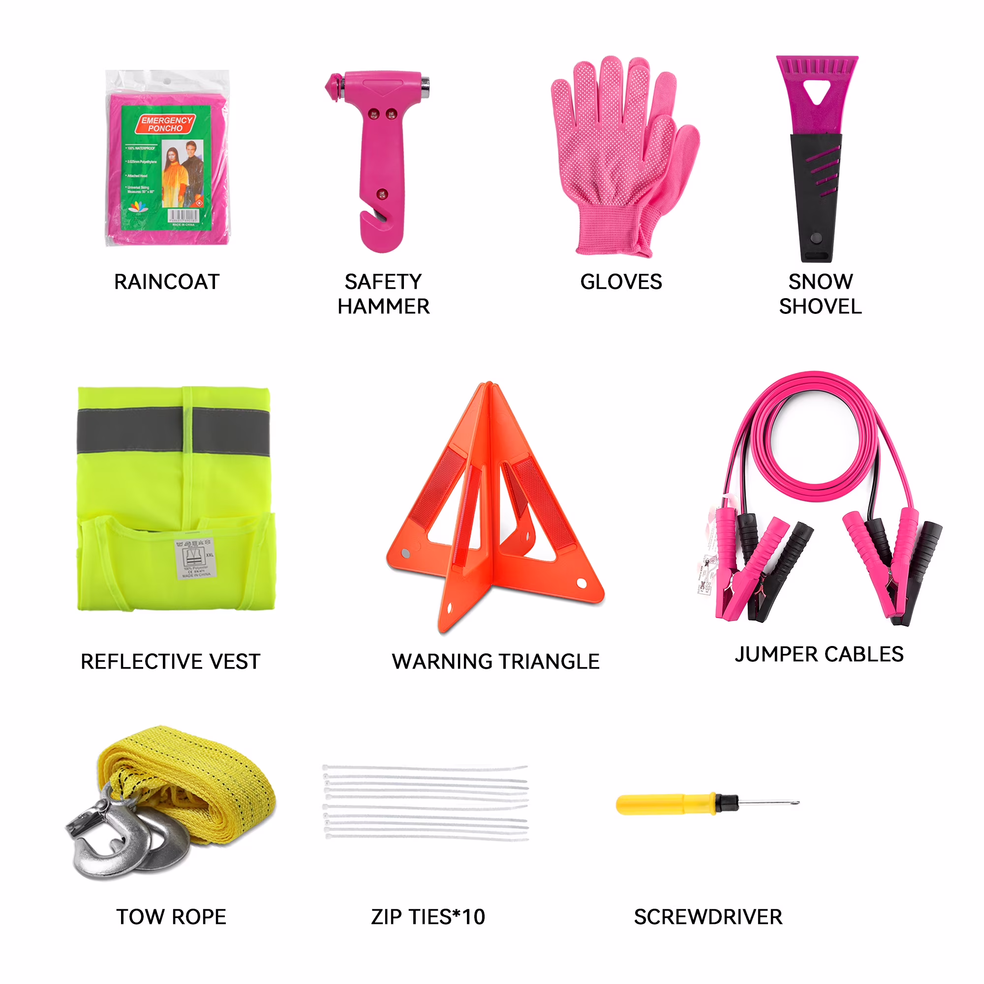 Kitgo Car Emergency Kit Roadside Safety Tool Set with Jumper Cables (Pink, 1 Pack) G7vJX - Image 7