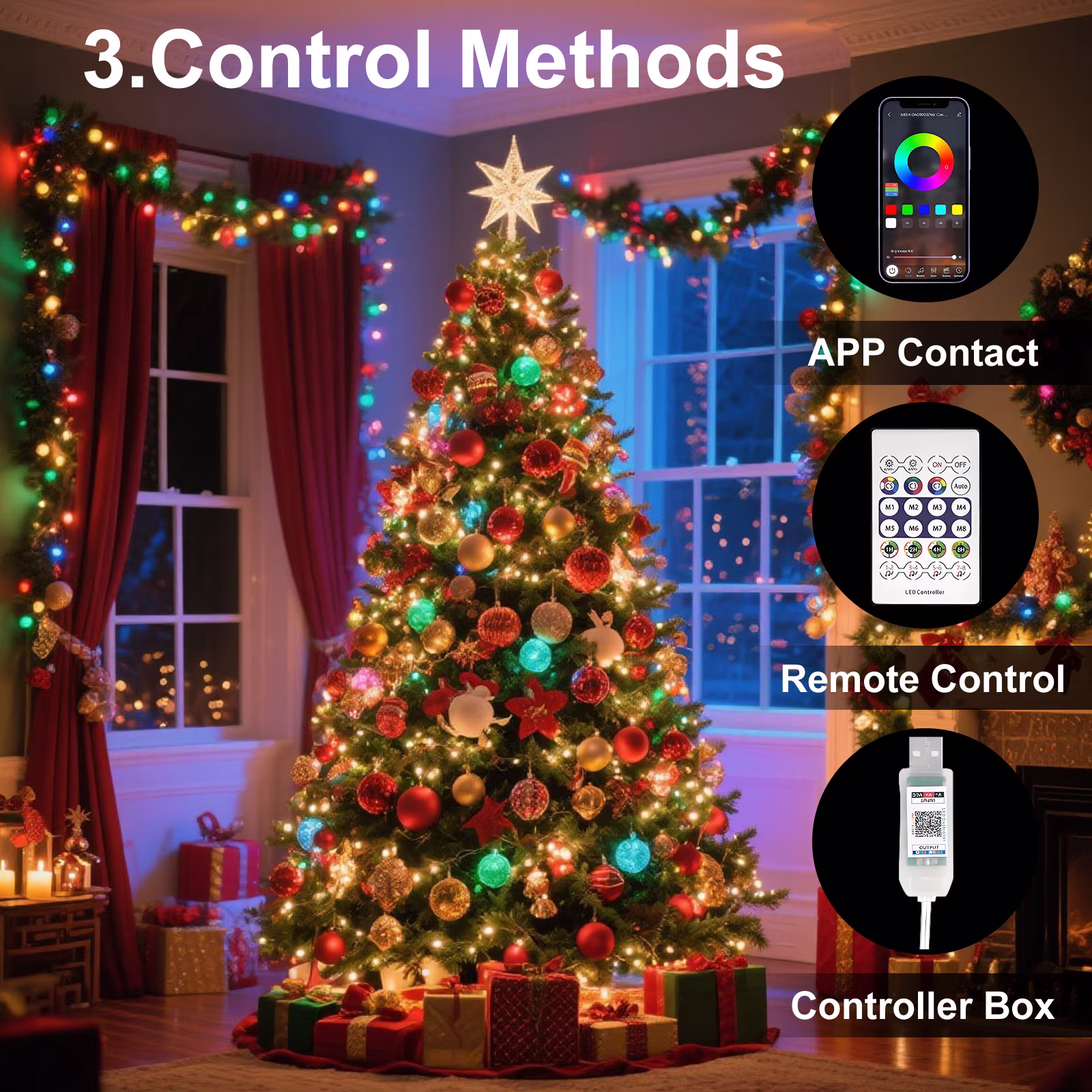 Rirool Smart LED Fairy Lights, RGB Color Changing String Lights with App & Remote Control (Multicolor, 33 ft) 2ymg8