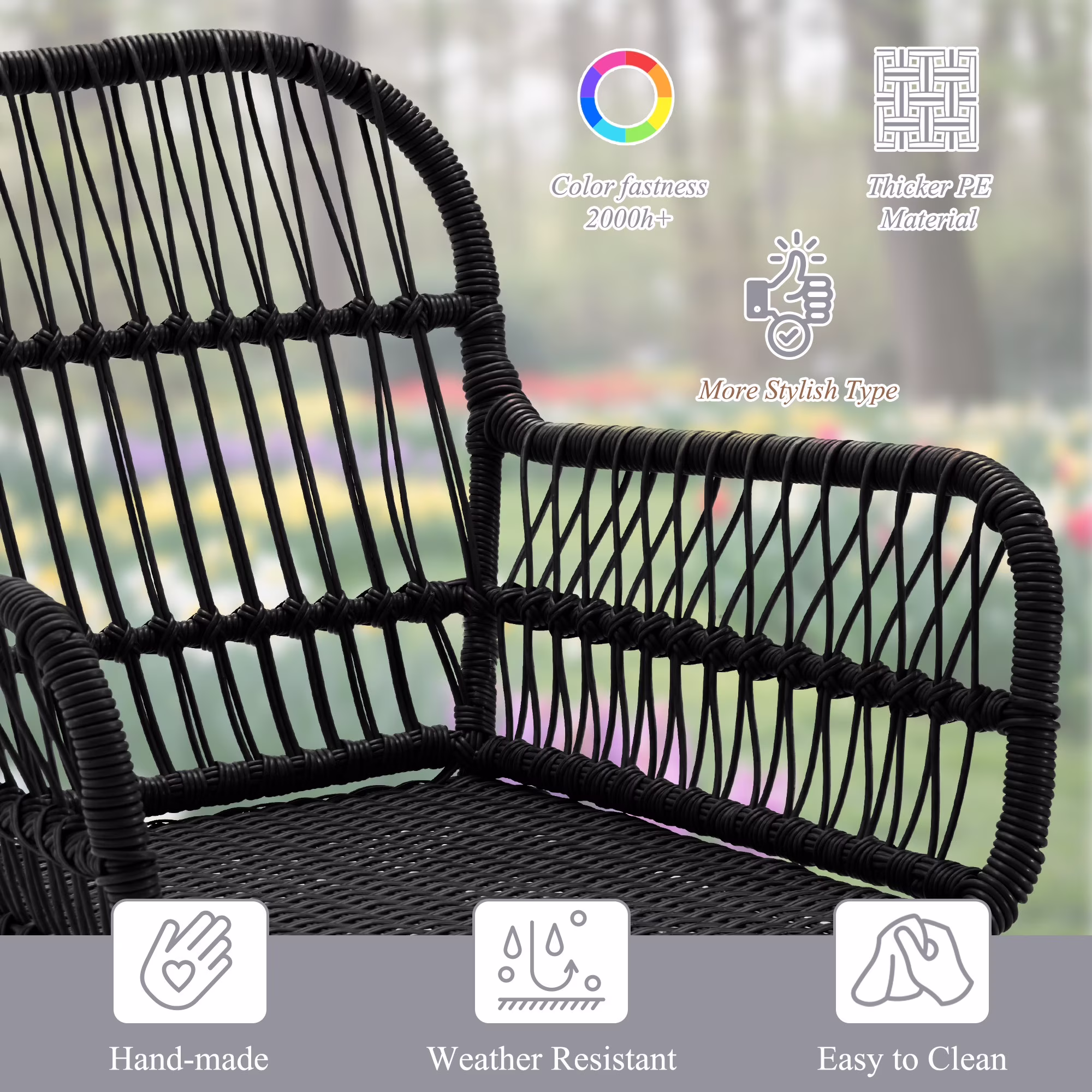 Bezseller 3-Piece Outdoor Wicker Furniture Set, Patio Conversation Set (Black, 3-Piece) gIBzb