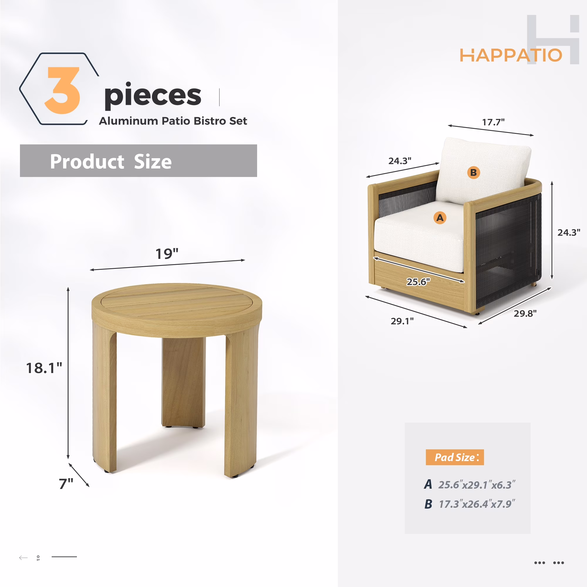 Happatio 3-Piece Aluminum Outdoor Conversation Set with Deep Seating and Side Table (Beige, 3-Piece Set) 5xSmg