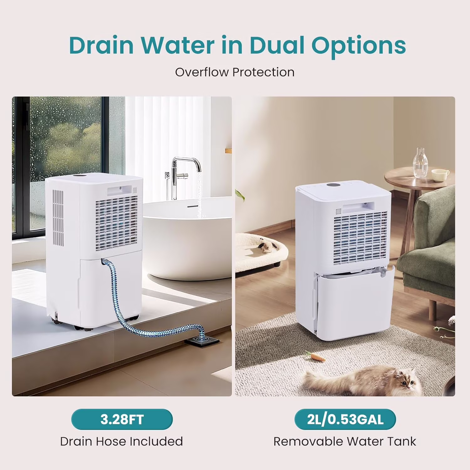 SIMENMAX Dehumidifier for Home and Basement with Drain Hose (White, 67.6 fl oz) 2HzTu
