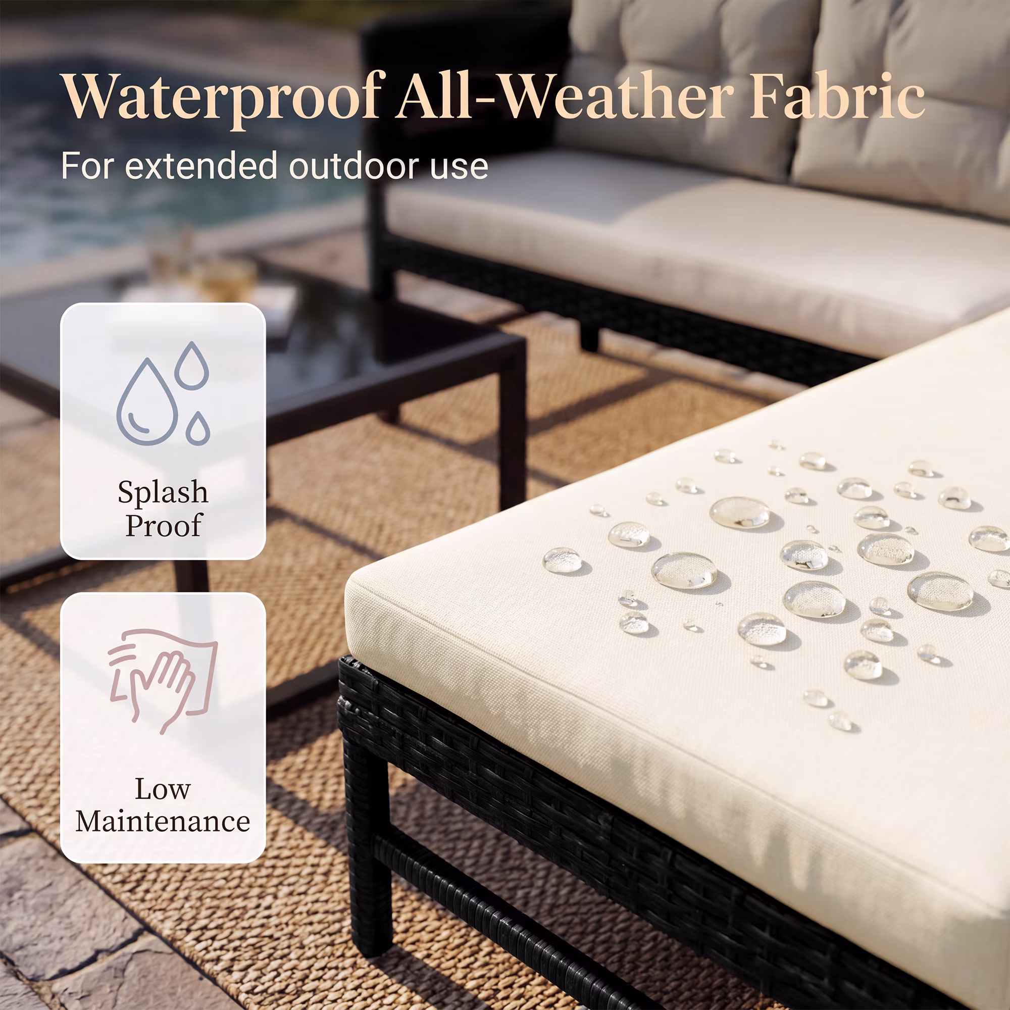 Tappio 5 Piece Outdoor Patio Furniture Set, All-Weather PE Rattan Sectional Sofa with Cushions and Glass Table (Black/Beige, 5 Piece) aUiMm