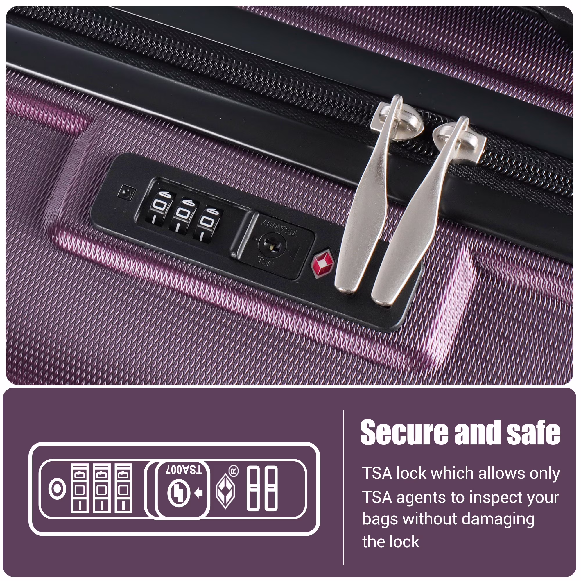 TRIPCOMP Hardside Luggage Set 3-Piece Lightweight Spinner Suitcase (Dark Purple, 21 in, 25 in, 29 in) Q5T8F
