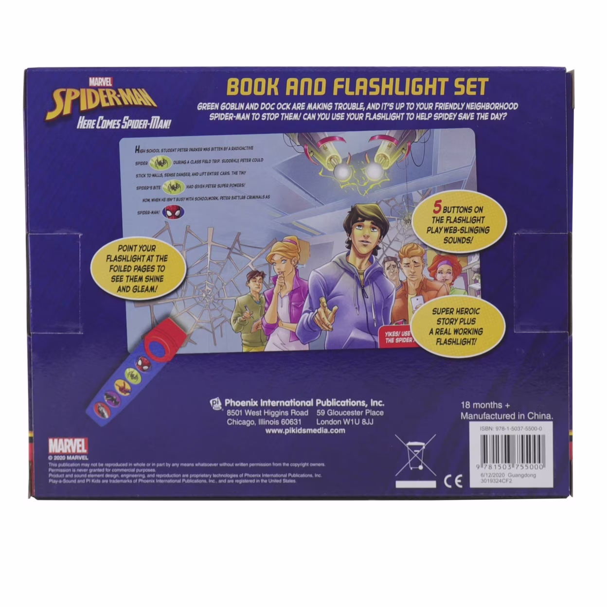 PHOENIX INTL Marvel Spider-Man: Here Comes Spider-Man! Interactive Sound Book and Flashlight Set (Hardcover) r0dLC