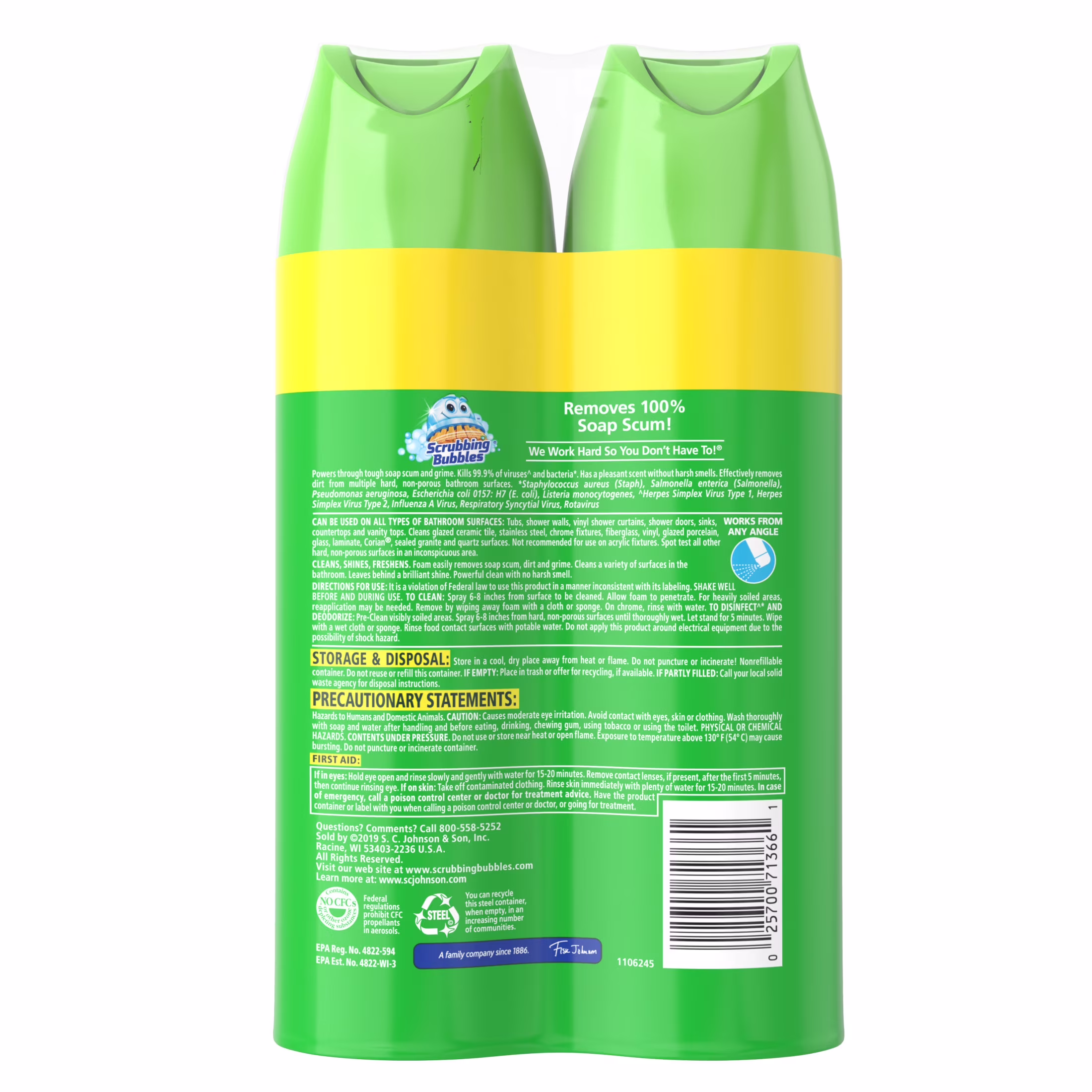 Scrubbing Bubbles Bathroom Grime Fighter Disinfectant Spray, Citrus Scent (2 Pack, 20 oz each) mEpcW