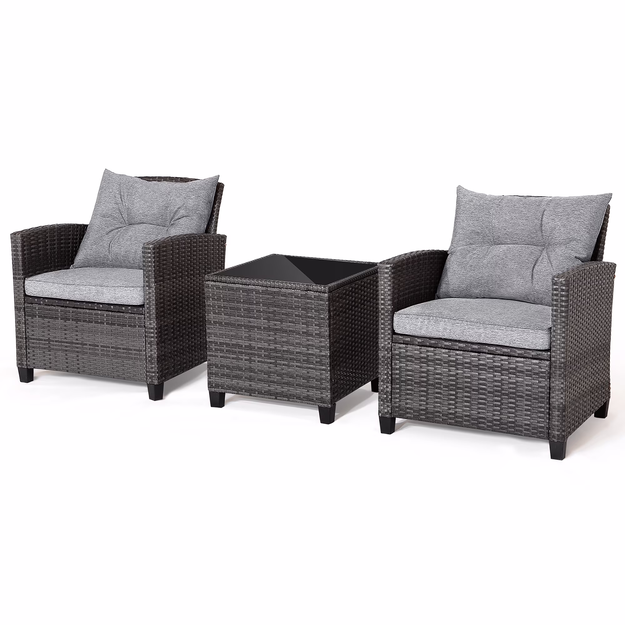 Gymax 3-Piece Patio Rattan Sofa Set Outdoor Wicker Conversation Furniture with Glass Tabletop (Grey, 3-Piece Set) 1vO0G - Image 4