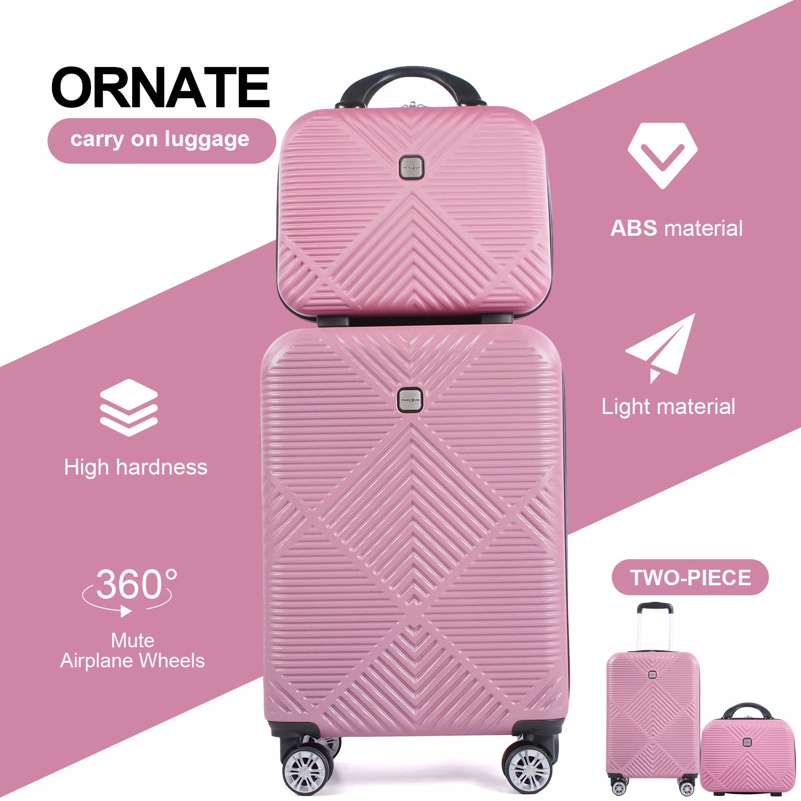 Tripcomp 2-Piece Hardside Luggage Set, Lightweight Carry-On Suitcase with Spinner Wheels (Pink, 14 in and 20 in) 8dw3B