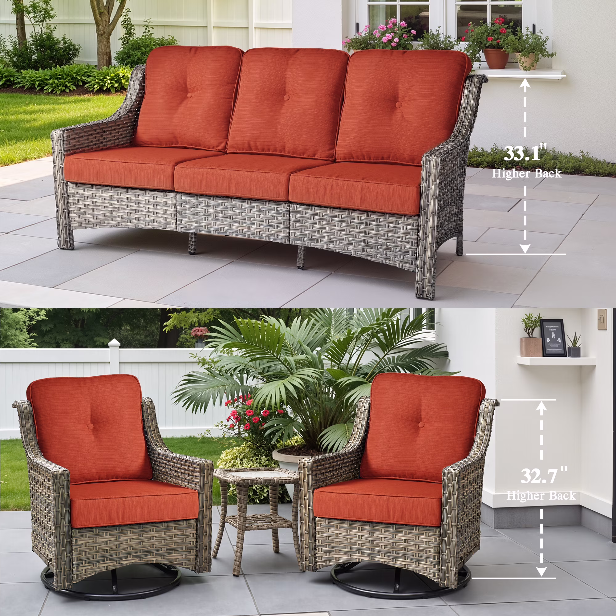 Ovios 5-Piece Outdoor Patio Furniture Set with Swivel Chairs and Solar Light Coffee Table (Orange Red, 5-Piece Set) dUz1W