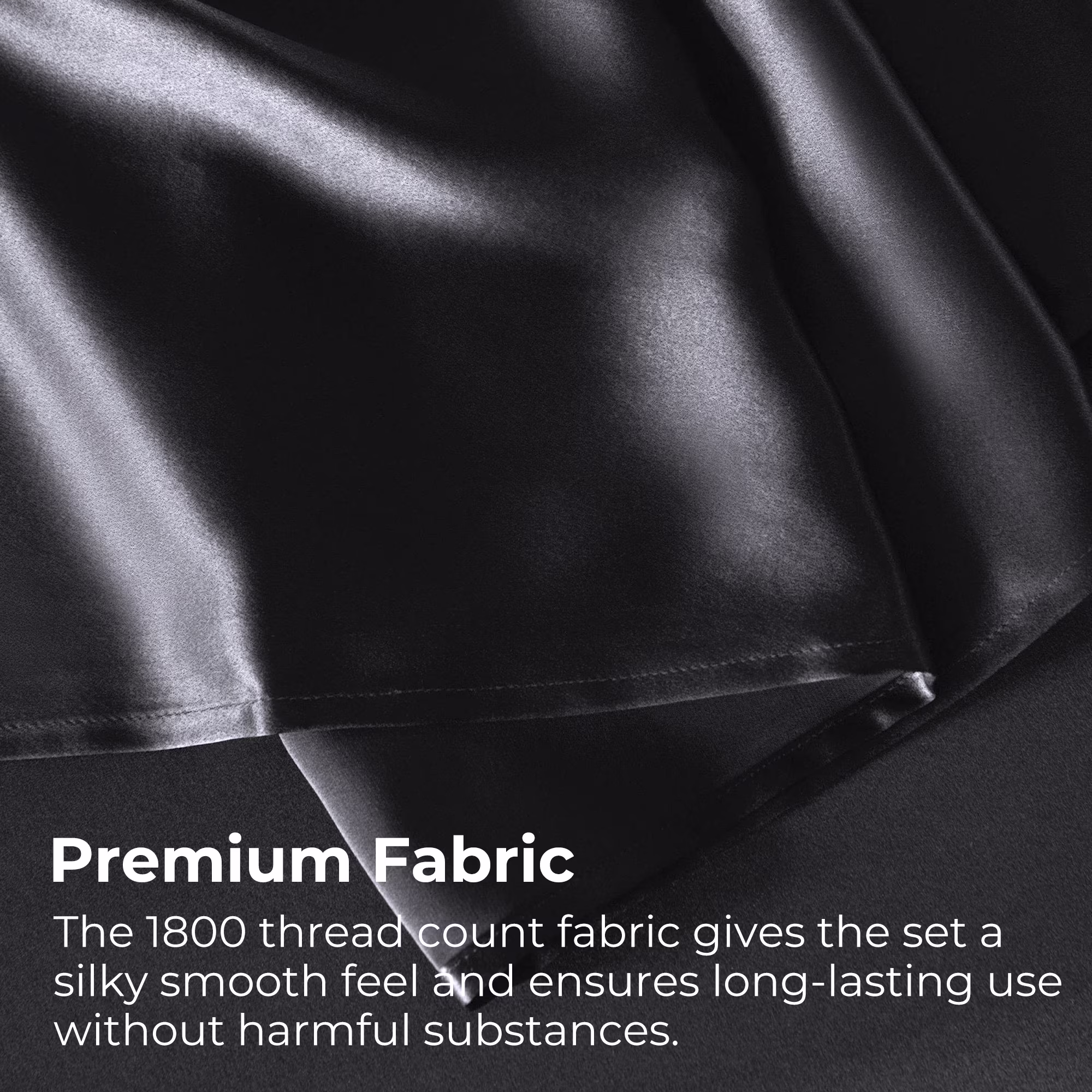 Seasonwood Satin Sheet Set, Silky Bedding Collection, Wrinkle-Resistant & Breathable (Black, Queen, 4-Piece Set) 1HWLj - Image 6
