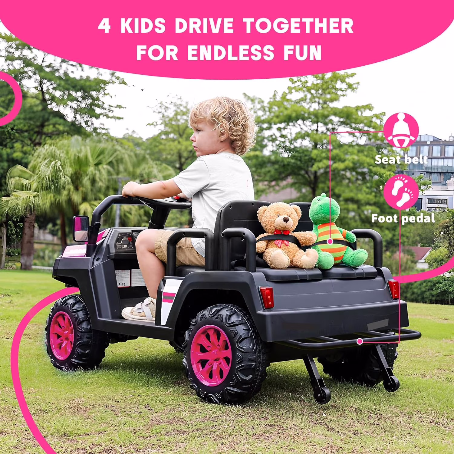 SaveJoy 24V 4-Seater Electric Ride-On Car with Parental Remote Control (Pink, 220 lb Capacity) HCFKN