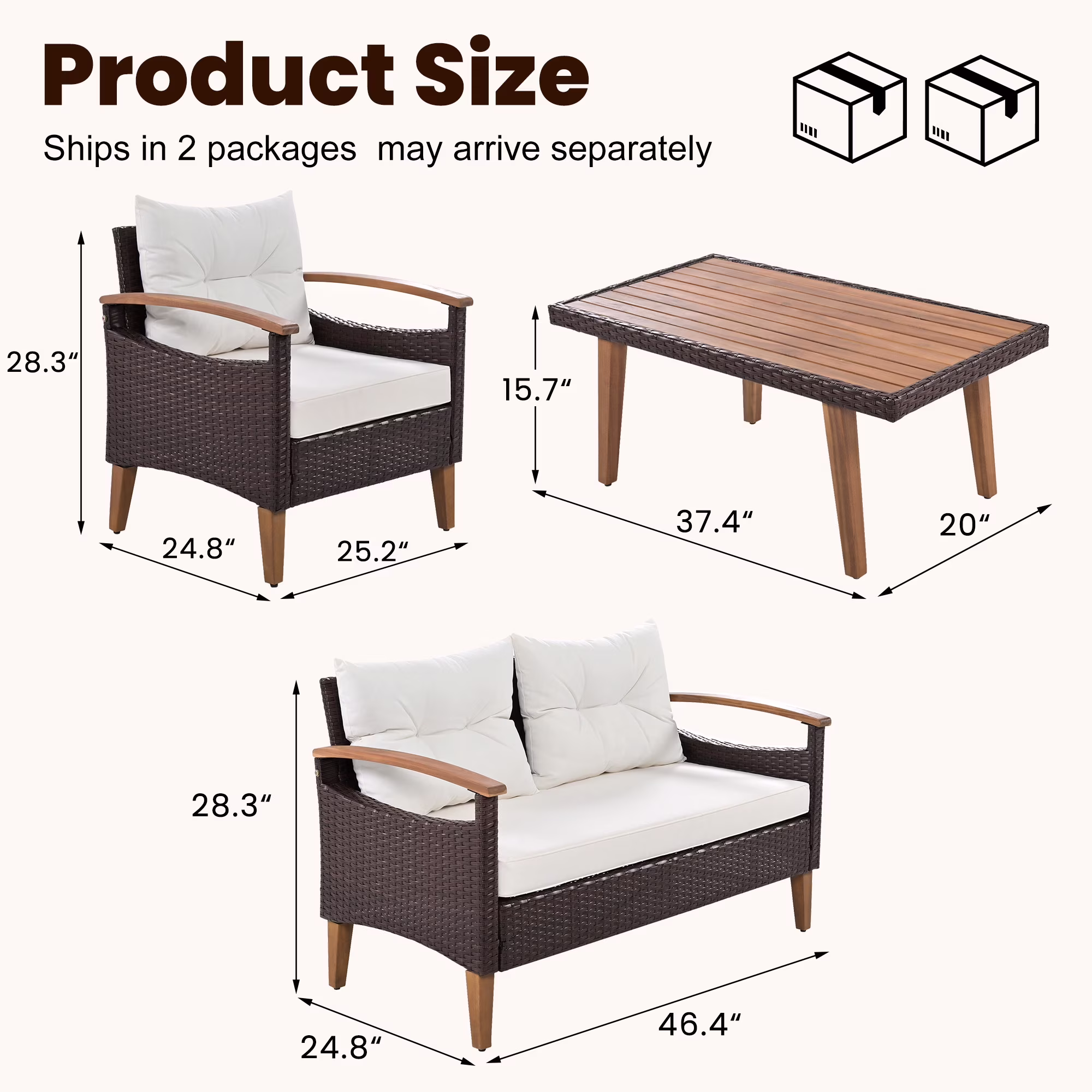 Seizeen 4-Piece Patio Furniture Set, PE Rattan Outdoor Conversation Set with Acacia Wood Accents (Brown, 4-Piece Set) yFLTy
