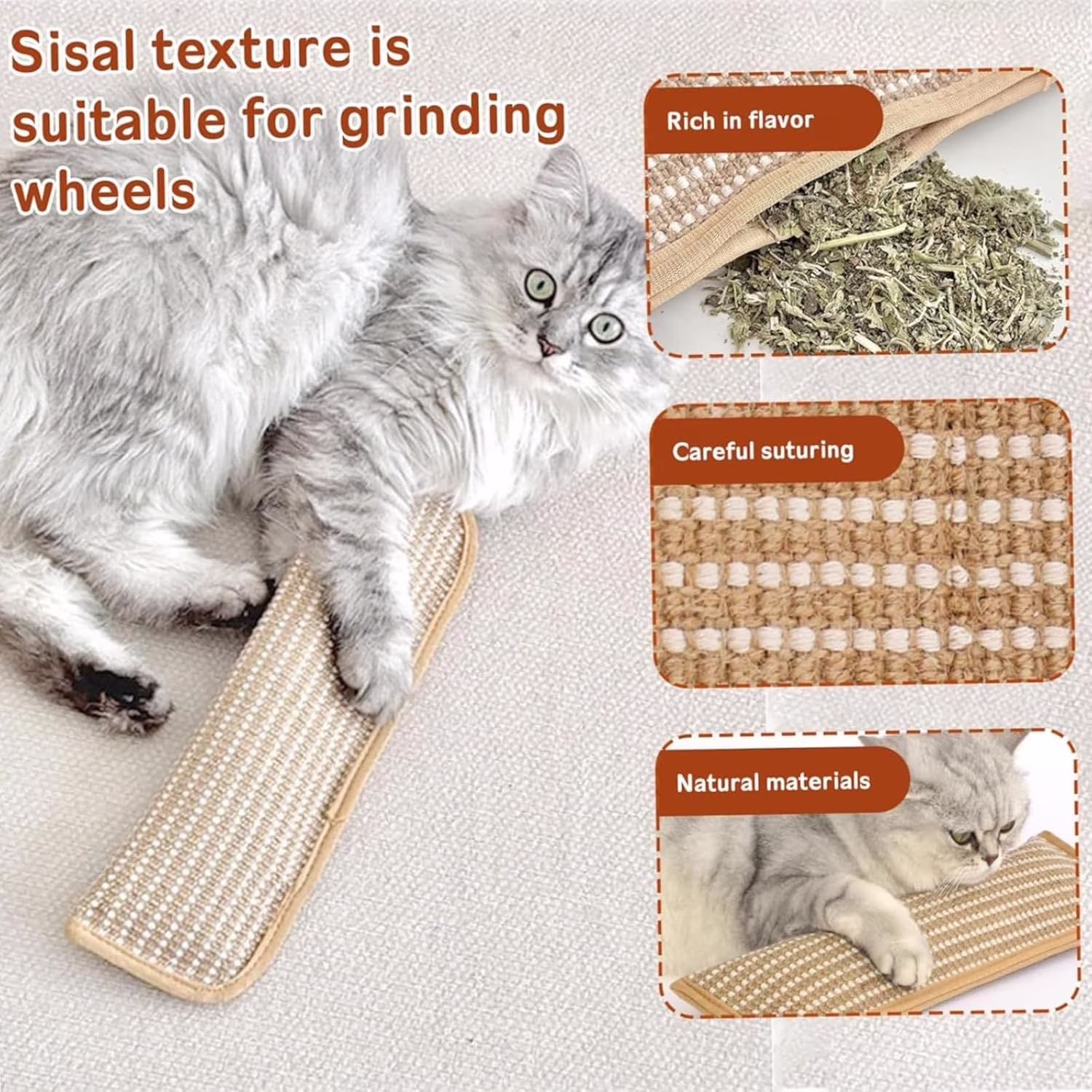Alausala Catnip Kicker Toys for Indoor Cats, Sisal Scratching Pad, Bite Resistant Teething Toy (2 Pack, 13.4 in x 3.7 in) 30pJD - Image 2