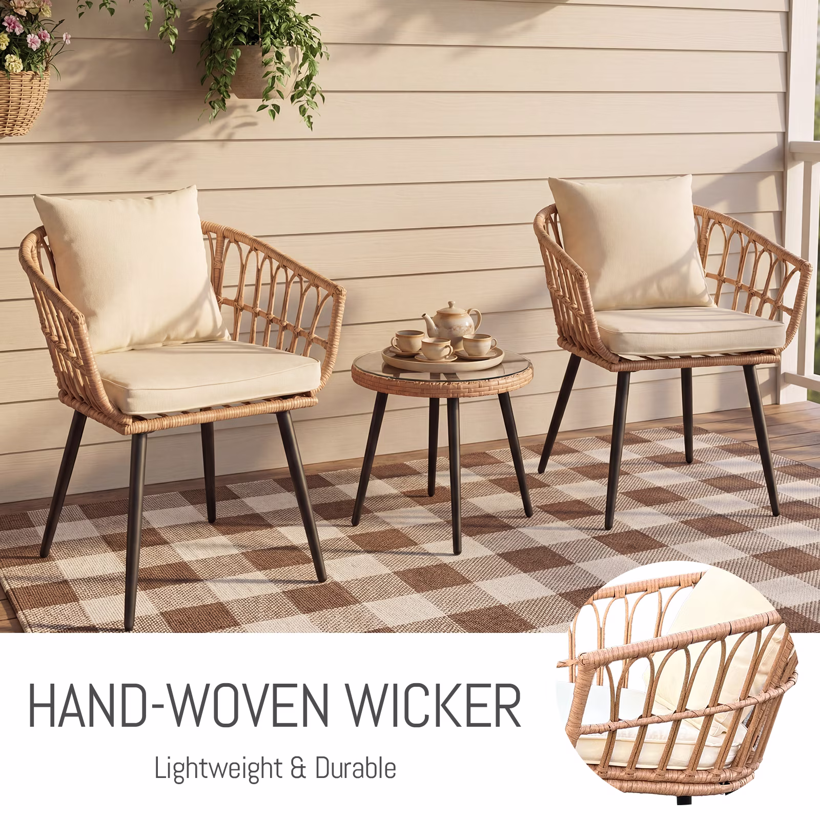 MOLIBYME 3-Piece All-Weather Wicker Patio Bistro Set, Outdoor PE Rattan Conversation Set with Chairs and Table (Yellow, 3-Piece Set) CV73x