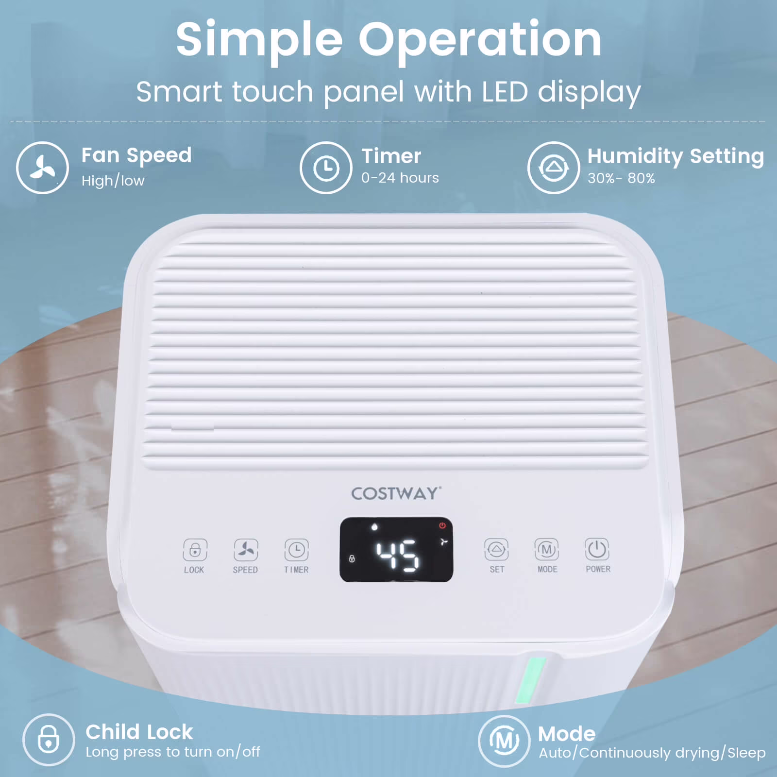 Costway Portable Dehumidifier for Home and Basement, Quiet Operation with 2000 Sq. Ft. Coverage (White, 9 Pints DOE) uCkhU