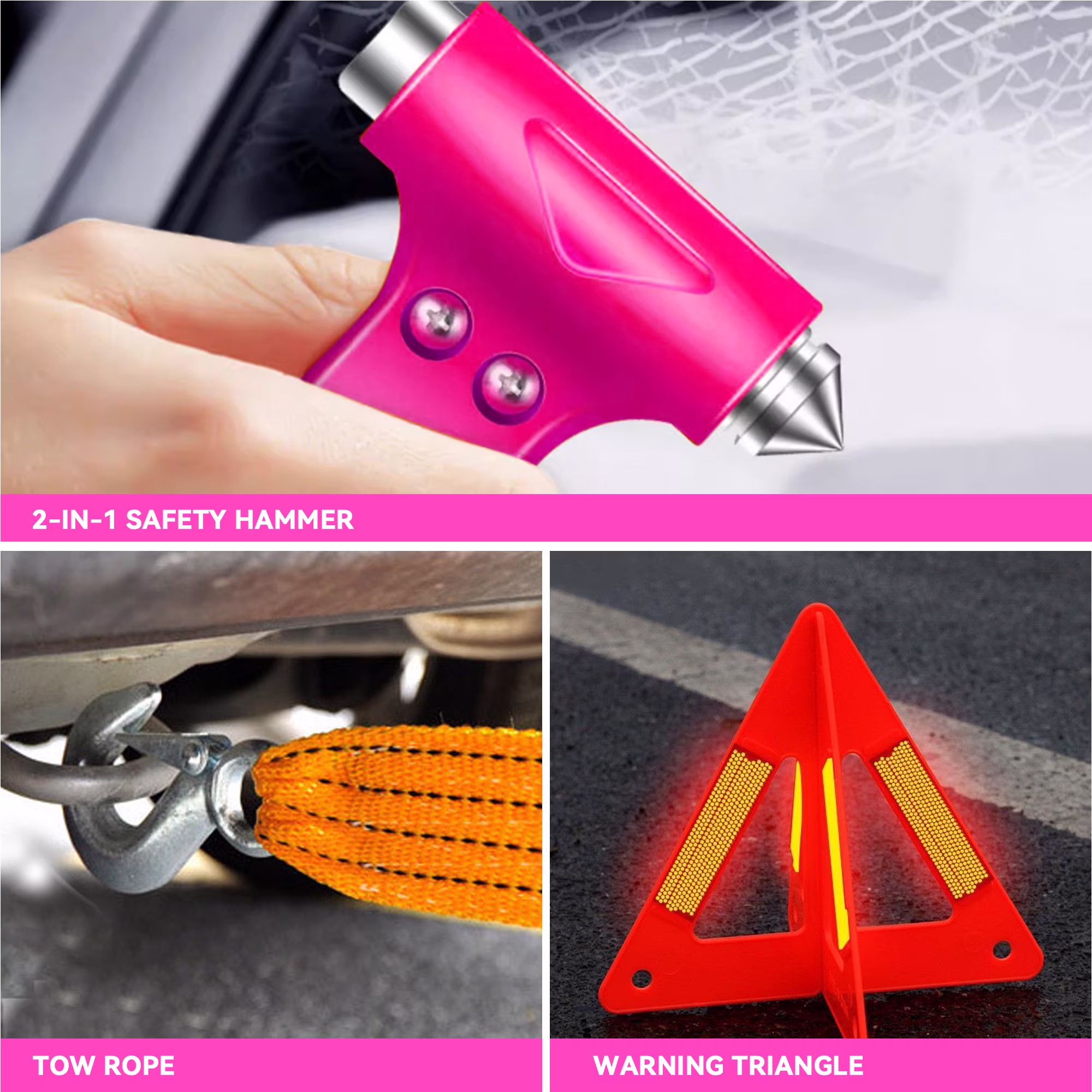 Kitgo Car Emergency Kit Roadside Safety Tool Set with Jumper Cables (Pink, 1 Pack) G7vJX - Image 6