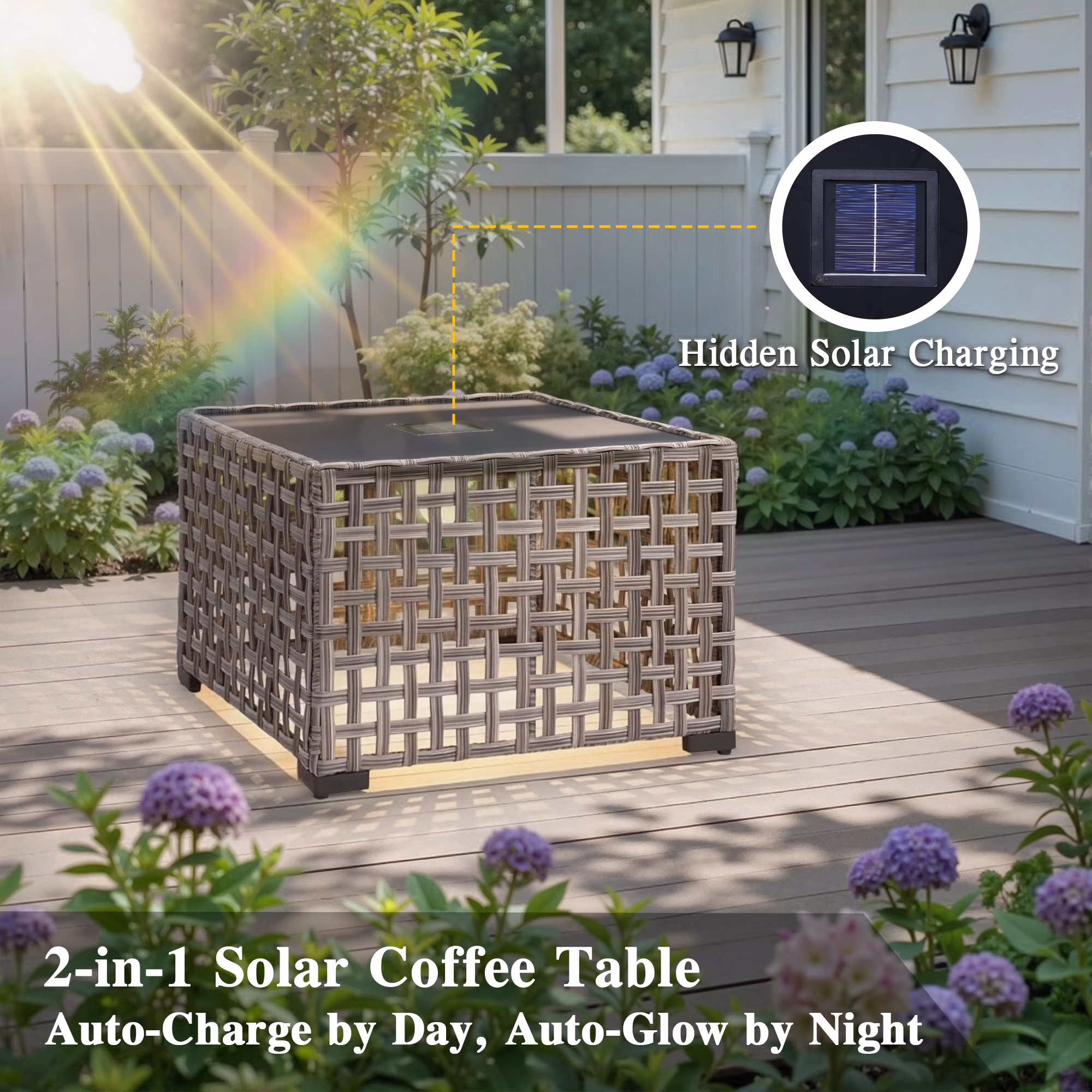 Ovios 5-Piece Outdoor Patio Furniture Set with Swivel Chairs and Solar Light Coffee Table (Orange Red, 5-Piece Set) dUz1W - Image 7