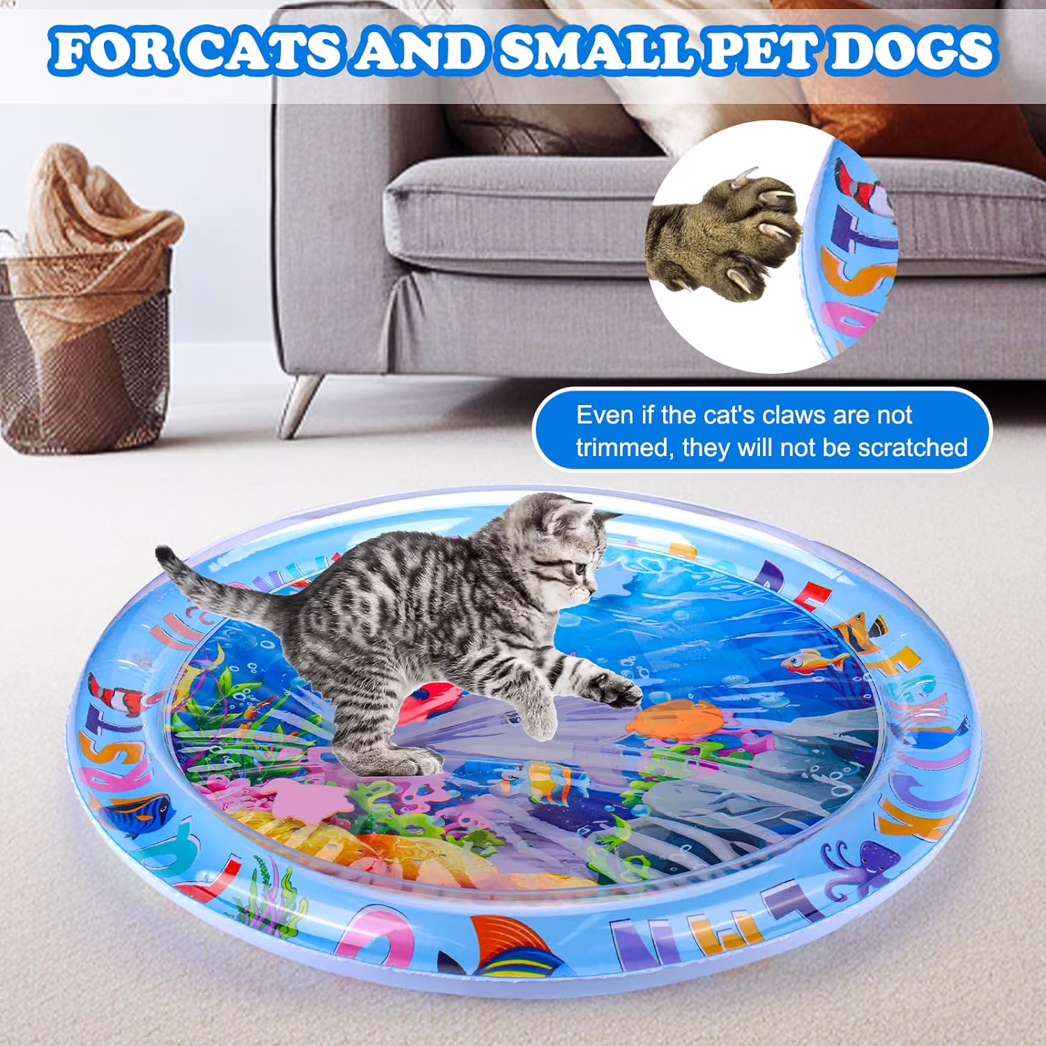 Lomyolo Cat Water Mat, Interactive Sensory Splash Play Pad for Indoor Cats (26 in x 20 in) 5hABs