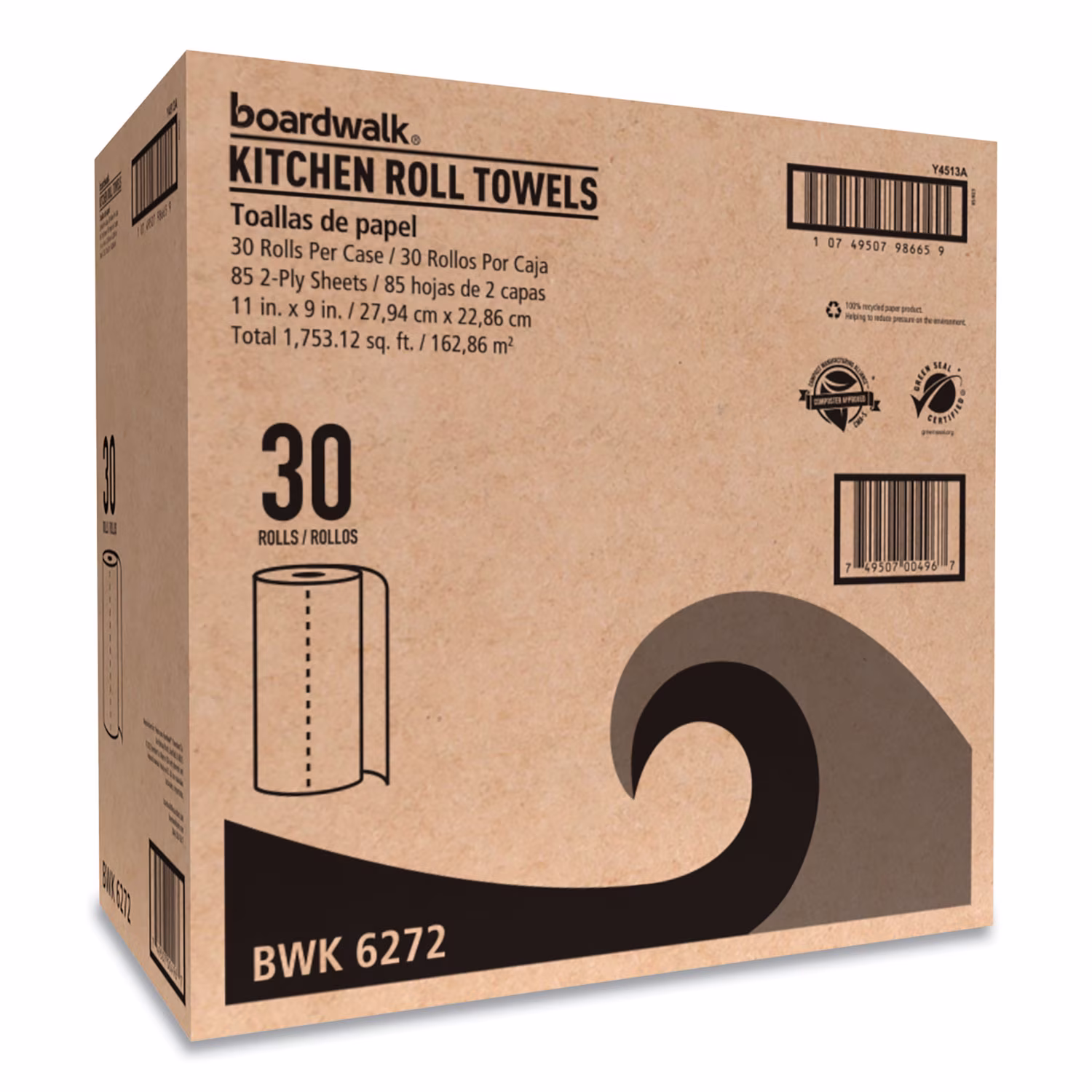 Boardwalk Kitchen Paper Towels, Embossed 2-Ply Absorbent Sheets (White, 30 Rolls/Carton, 11 in x 9 in) iUE9y - Image 4