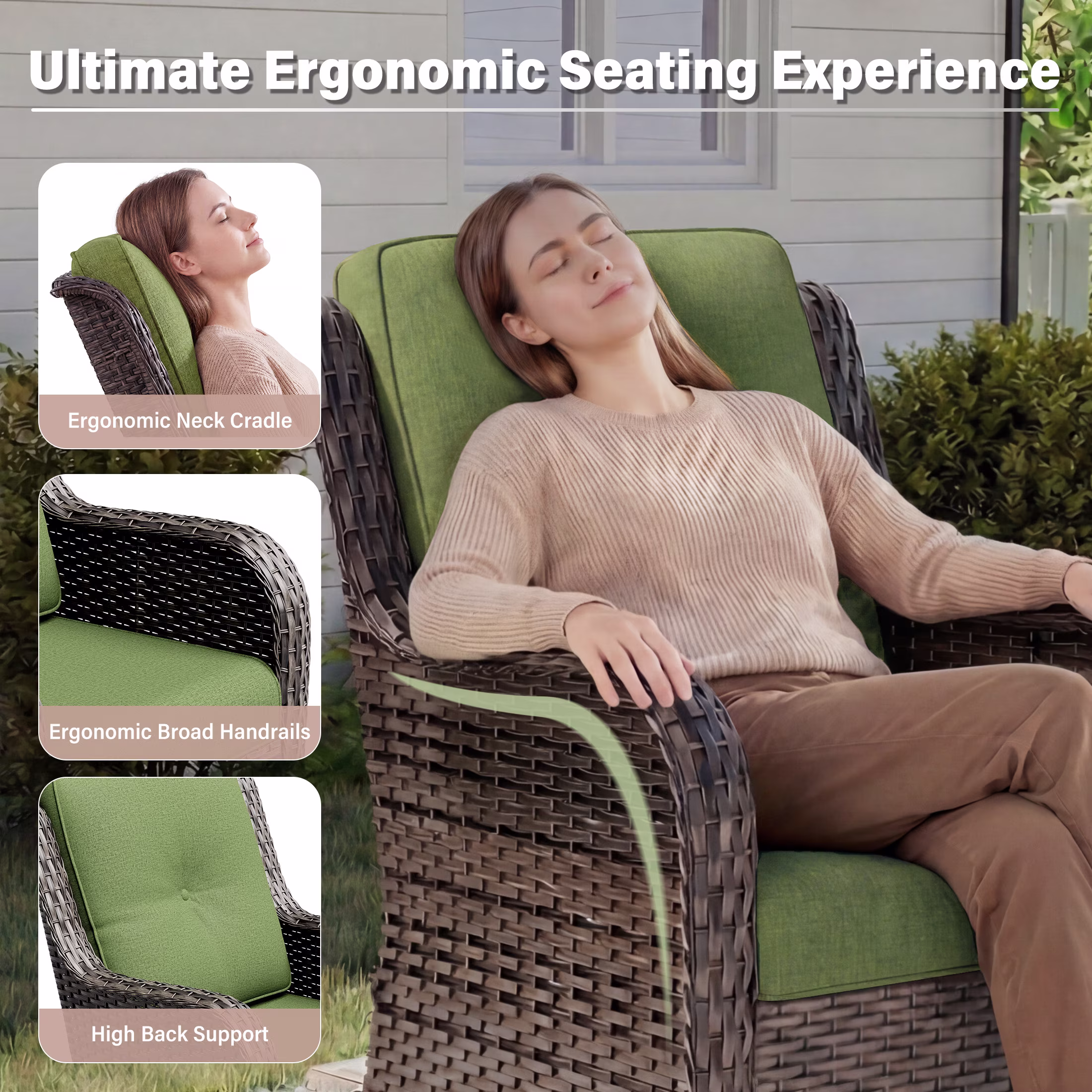 MeetLeisure 5-Piece Wicker Patio Furniture Set, Swivel Rocker Chairs with Ottomans and Side Table (Green) Zv77f - Image 5