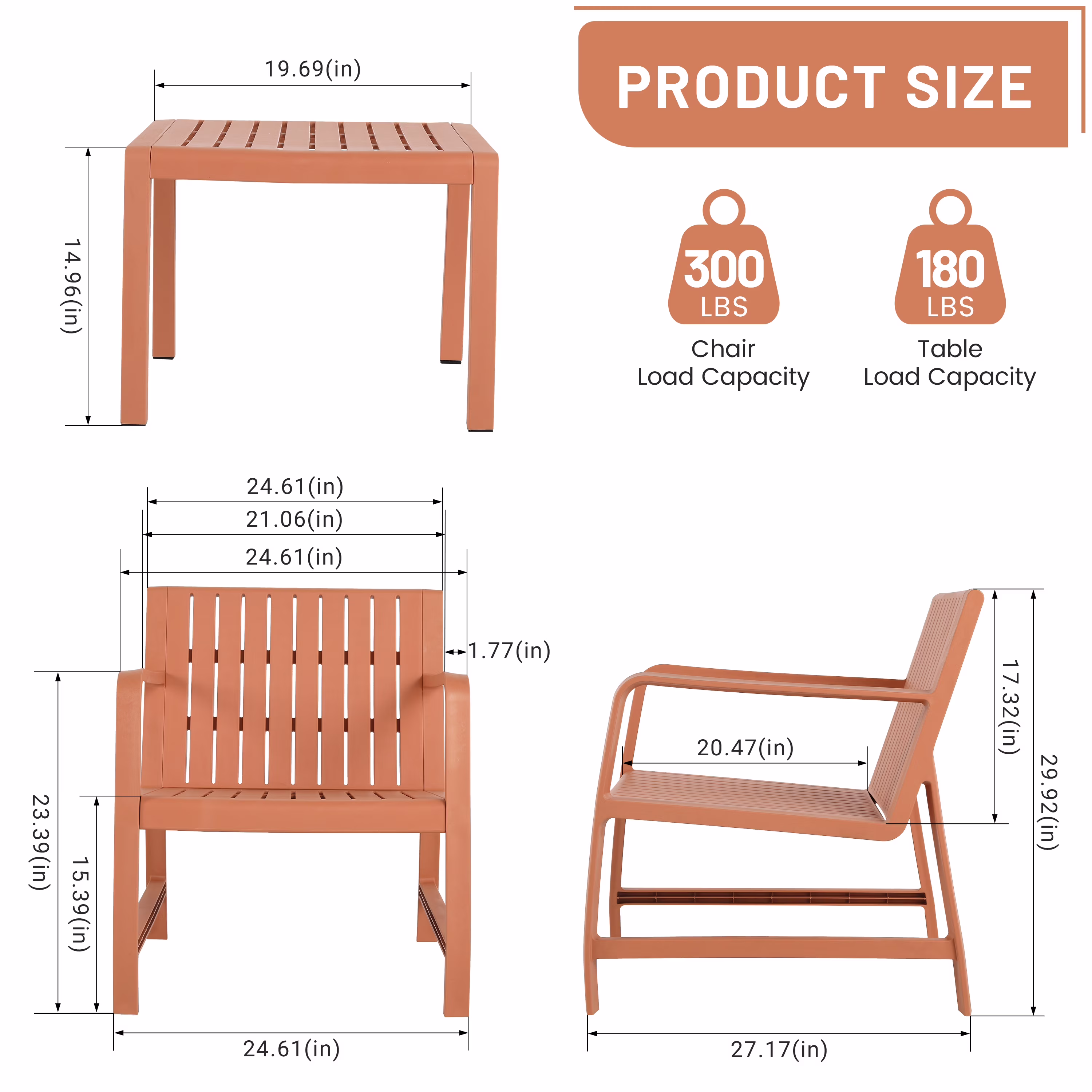 Sunny Caylin 2-Piece Patio Conversation Set, Weatherproof Indoor Outdoor Furniture with Chair and Coffee Table (Apricot Brown) eHeMX - Image 8