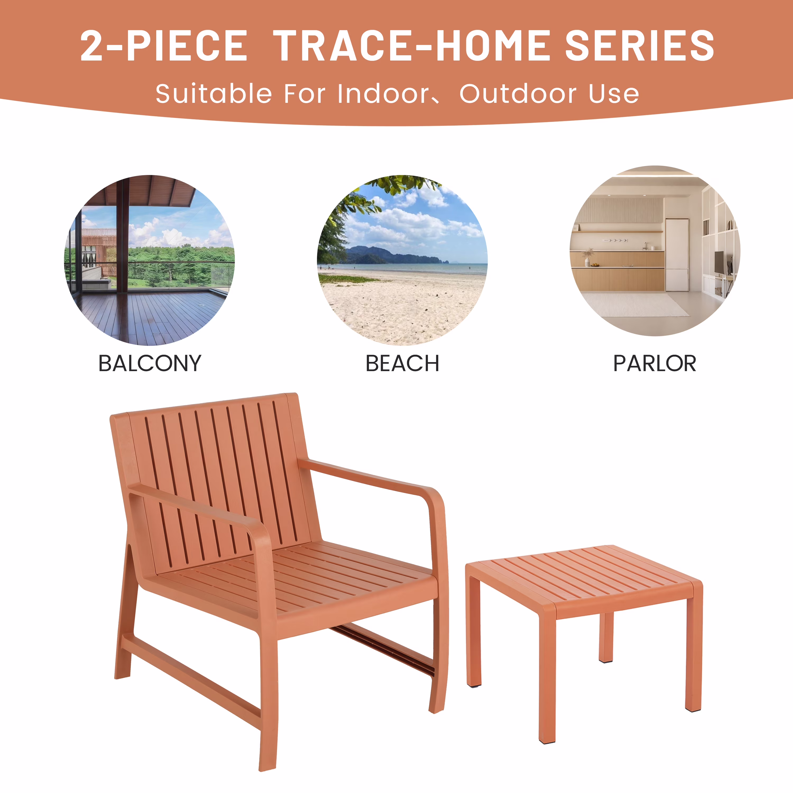 Sunny Caylin 2-Piece Patio Conversation Set, Weatherproof Indoor Outdoor Furniture with Chair and Coffee Table (Apricot Brown) eHeMX - Image 3