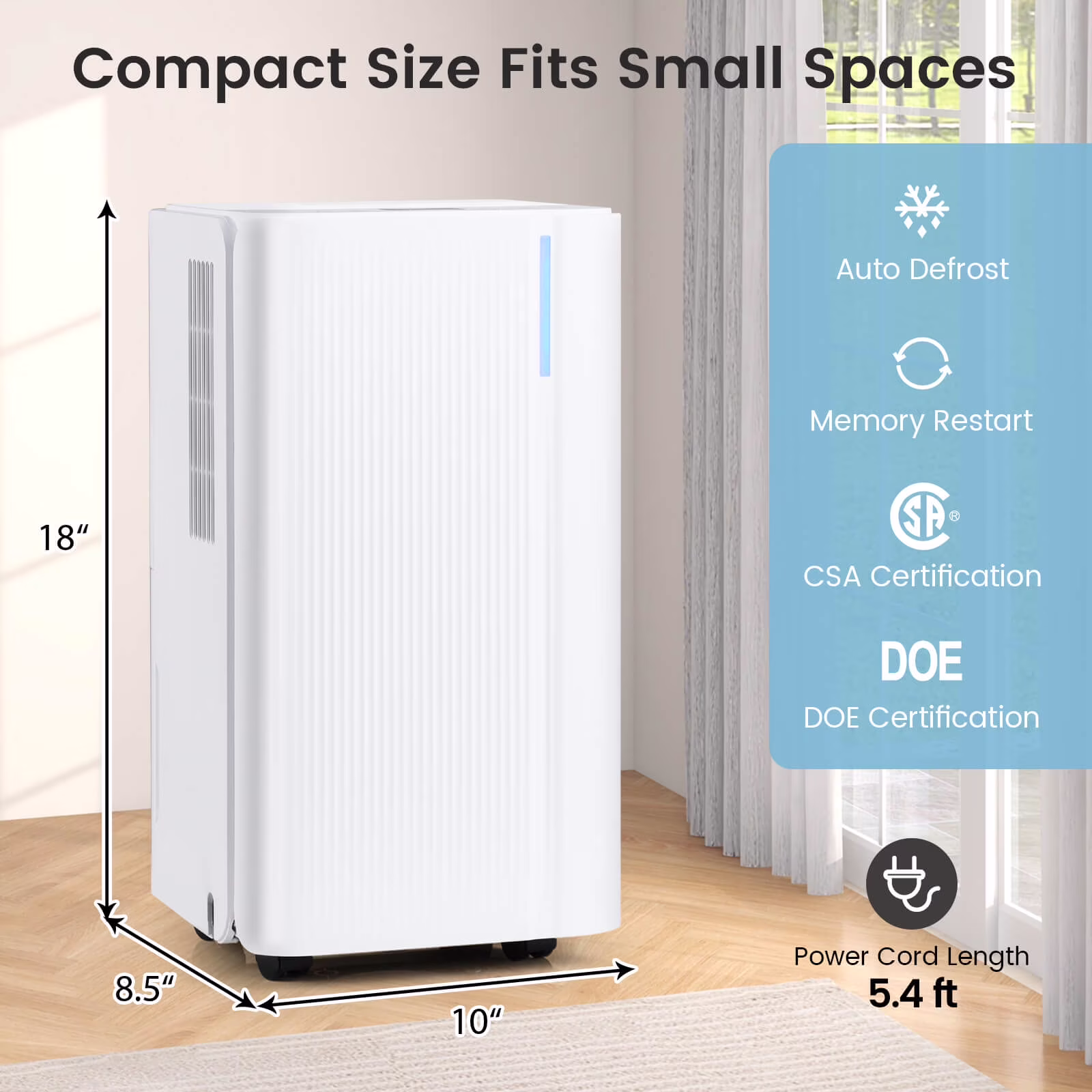 Costway Portable Dehumidifier for Home and Basement, Quiet Operation with 2000 Sq. Ft. Coverage (White, 9 Pints DOE) uCkhU - Image 8