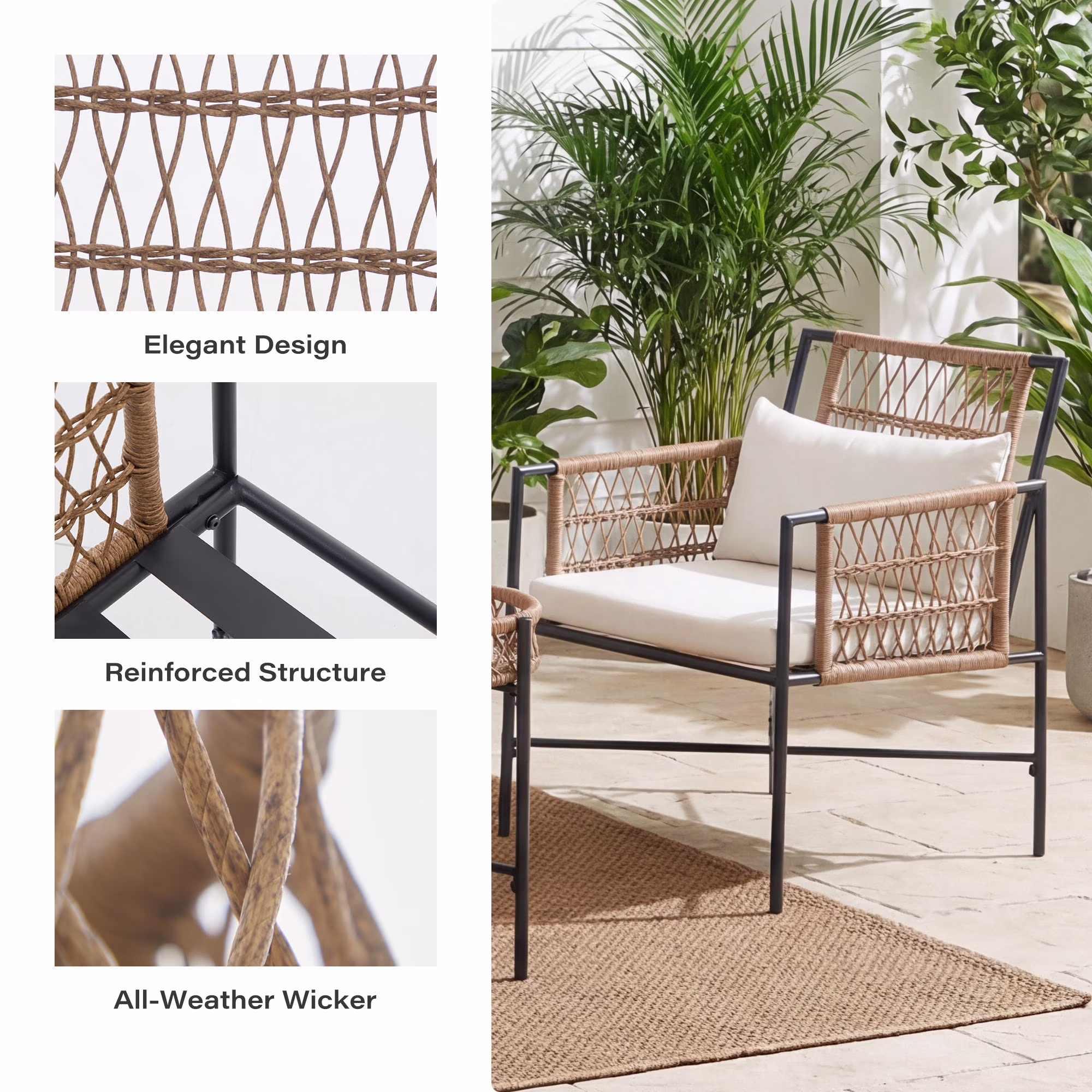 KamerOut 5-Piece Outdoor Wicker Patio Furniture Set with Cushions (Beige, 5-Piece Set) GpkGZ - Image 5