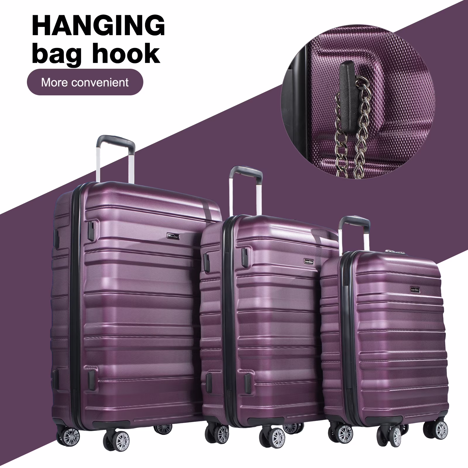 TRIPCOMP Hardside Luggage Set 3-Piece Lightweight Spinner Suitcase (Dark Purple, 21 in, 25 in, 29 in) Q5T8F